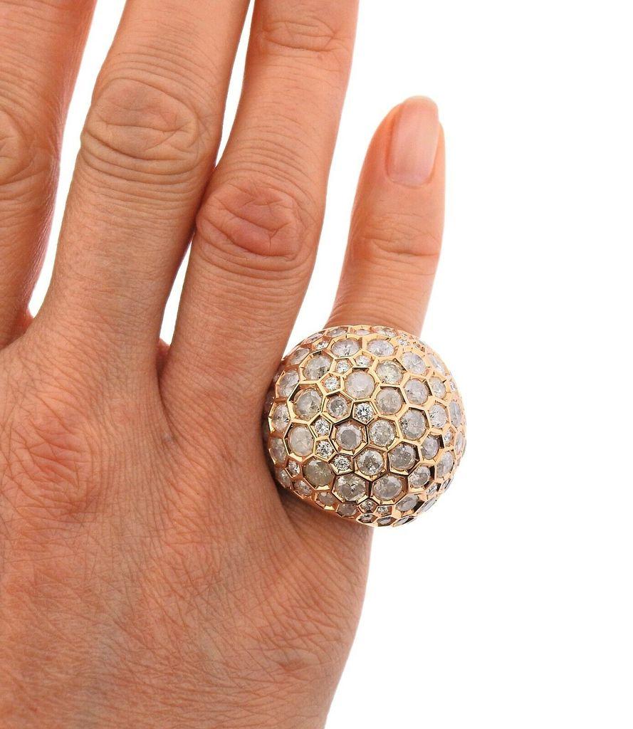 Women's or Men's de Grisogono Boule 13.05 Carat Diamond Rose Gold Dome Ring For Sale