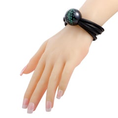 Pulsera Boule de Grisogono de oro blanco de 18 quilates y cordón de cuero negro esmeralda