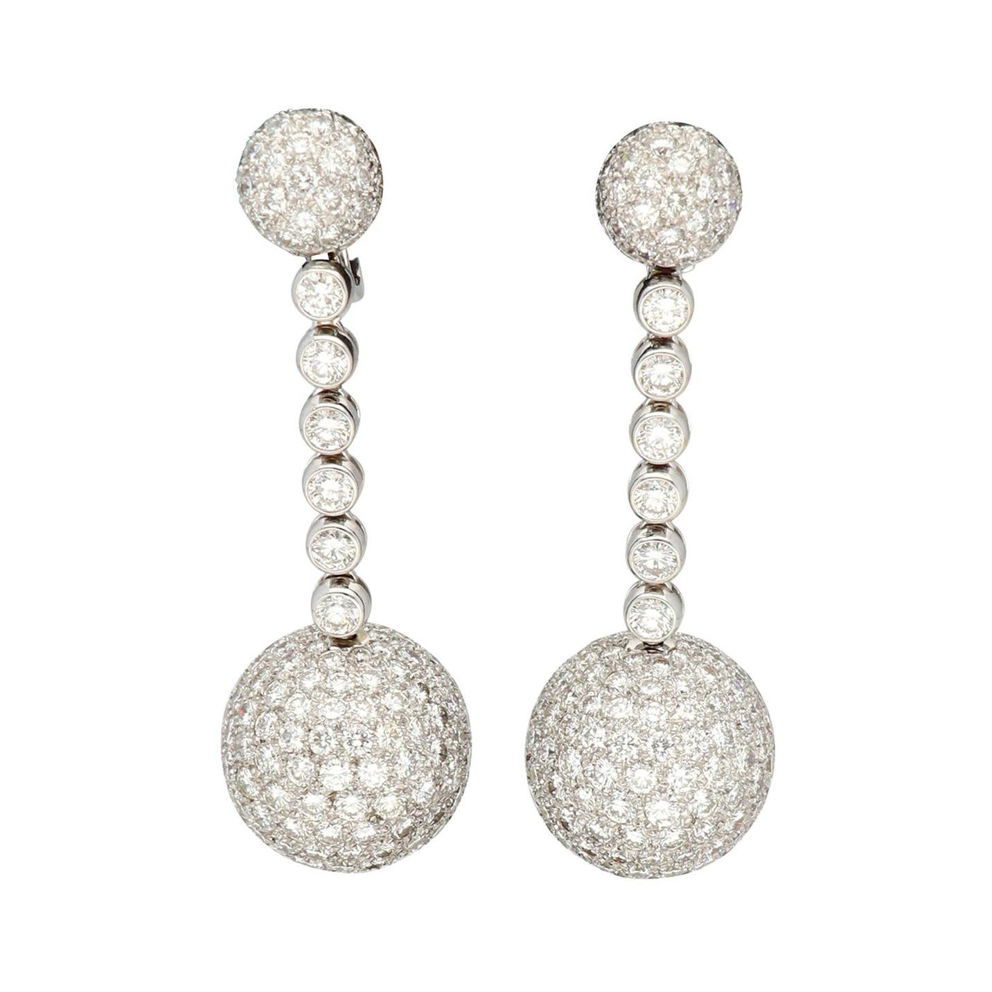 de GRISOGONO 'Boule' Diamonds 27.30 Ct Pavé Gold Earrings For Sale