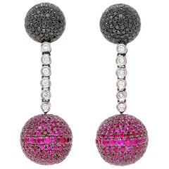 Retro De Grisogono Boule Earrings with Ruby and Diamonds