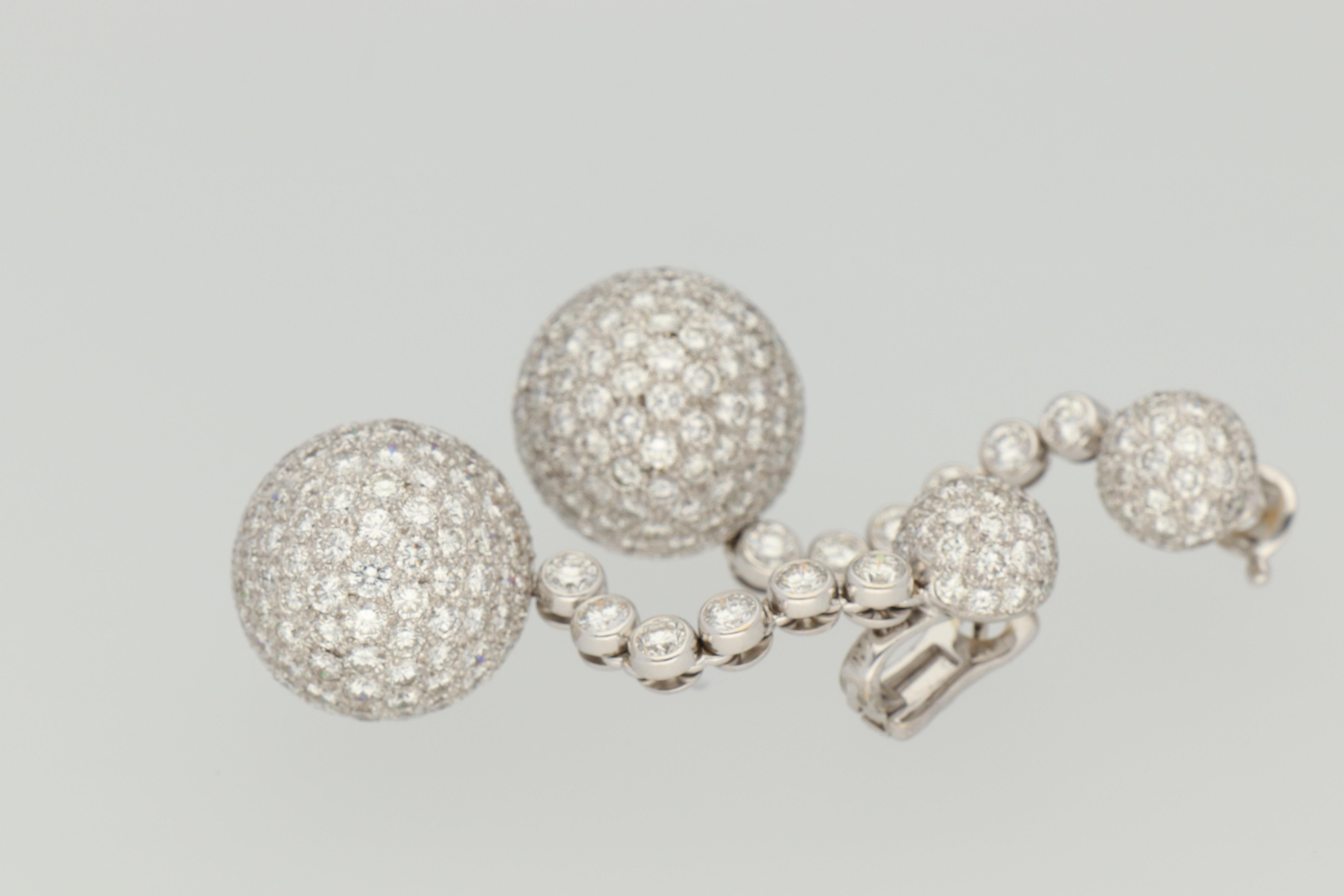Round Cut de GRISOGONO 'Boule' Diamonds 27.30 Ct Pavé Gold Earrings For Sale