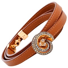 De Grisogono Chiocciolina 18 Karat Gold Diamond Brown Leather Cord Wrap Bracelet