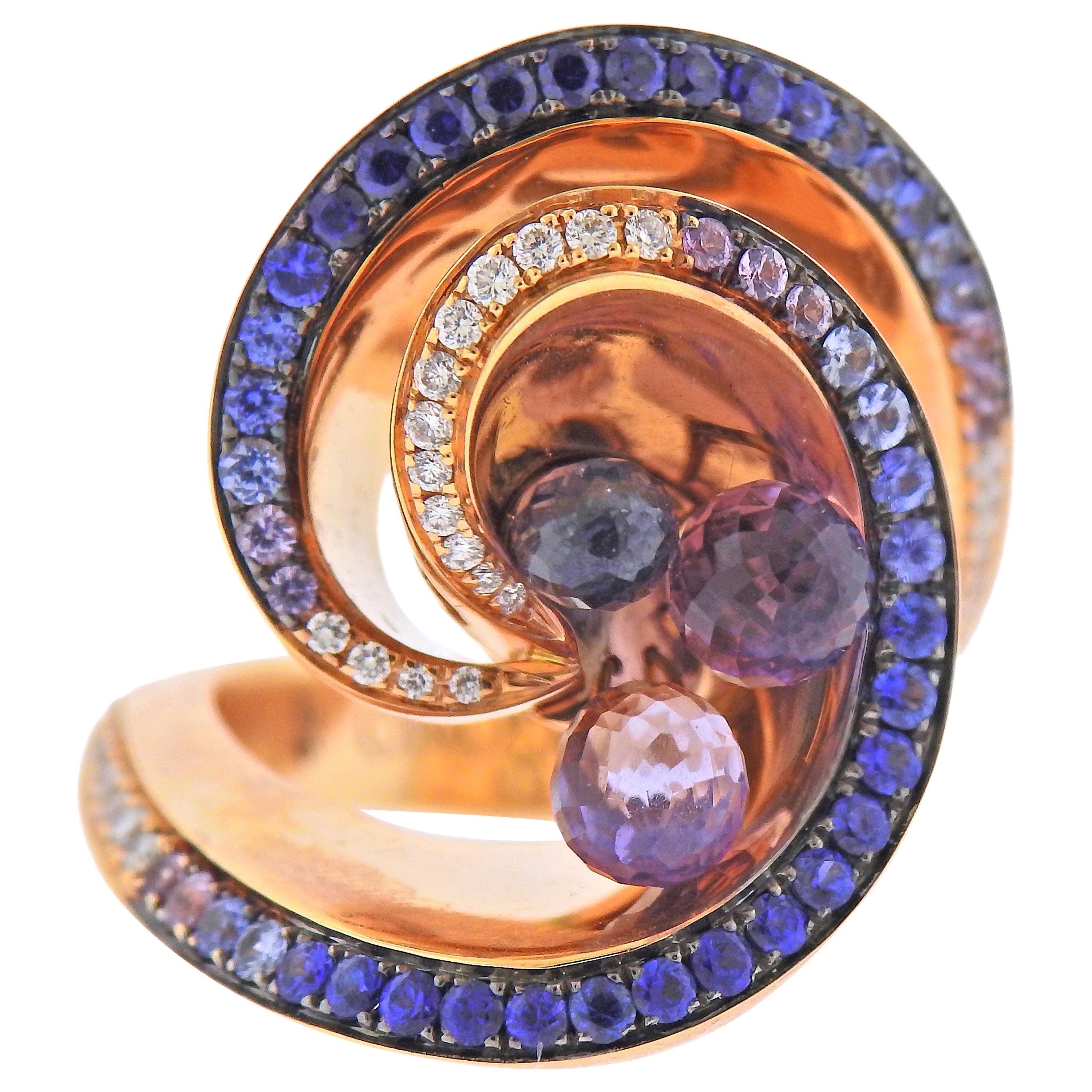 De Grisogono Chiocciolina Amethyst Diamond Sapphire Gold Ring For Sale