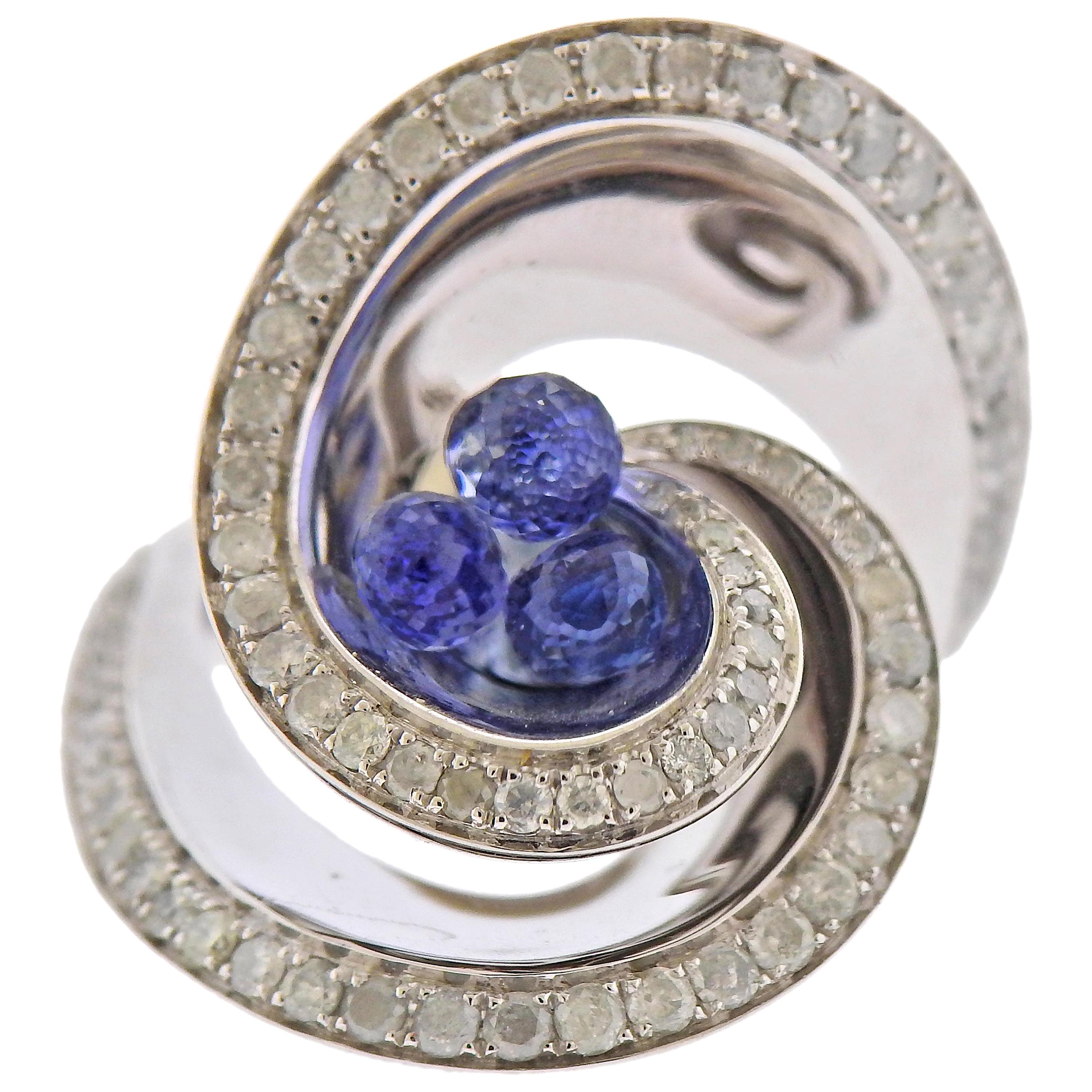 De Grisogono Chiocciolina Diamond Sapphire White Gold Ring For Sale