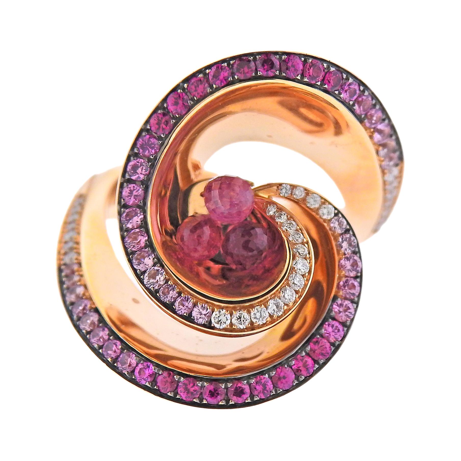 de Grisogono Chiocciolina Gold Rubellite Pink Sapphire Diamond Ring For Sale