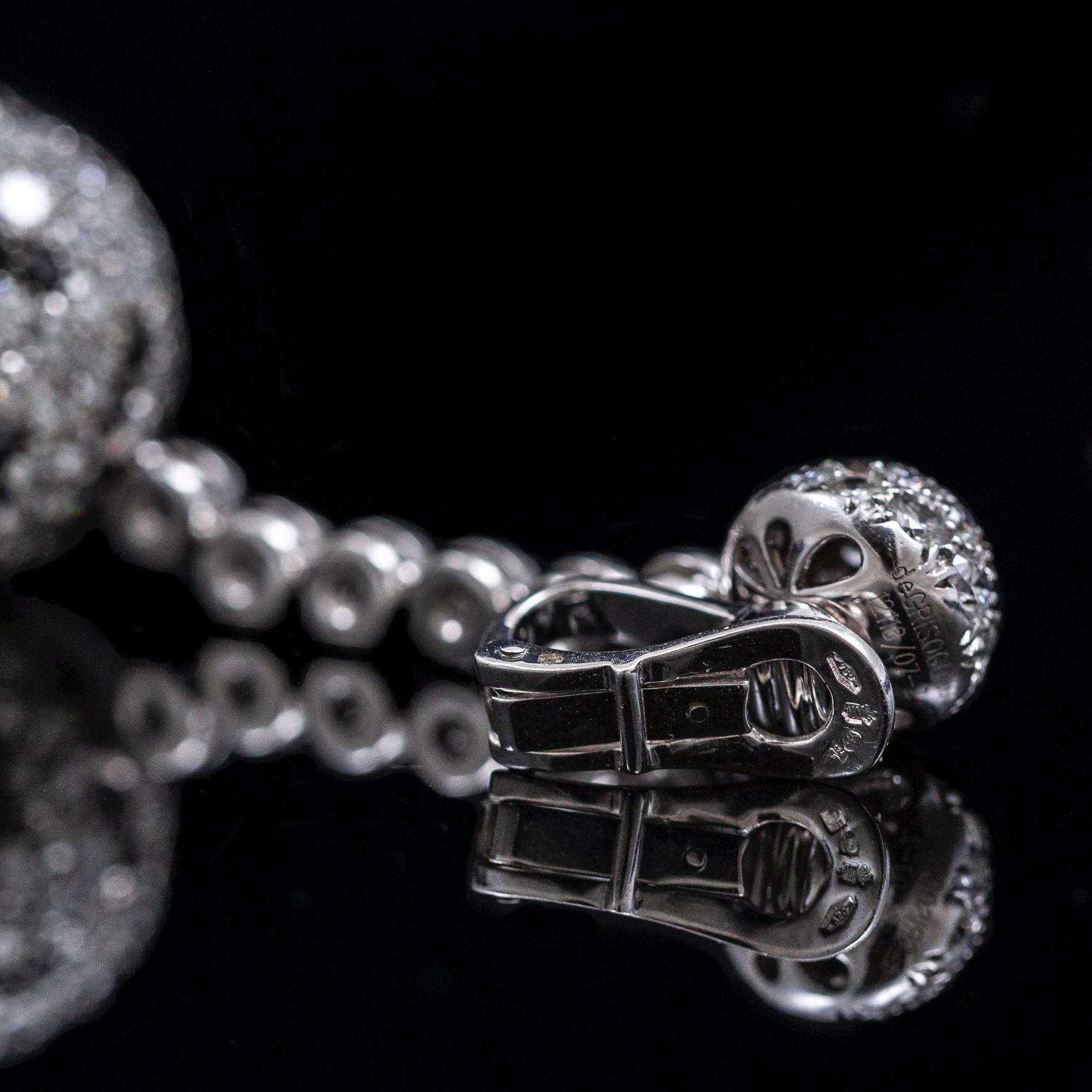 Contemporary de GRISOGONO Colorless Black Diamond Boule Ball Drop Pendant Earrings White Gold For Sale