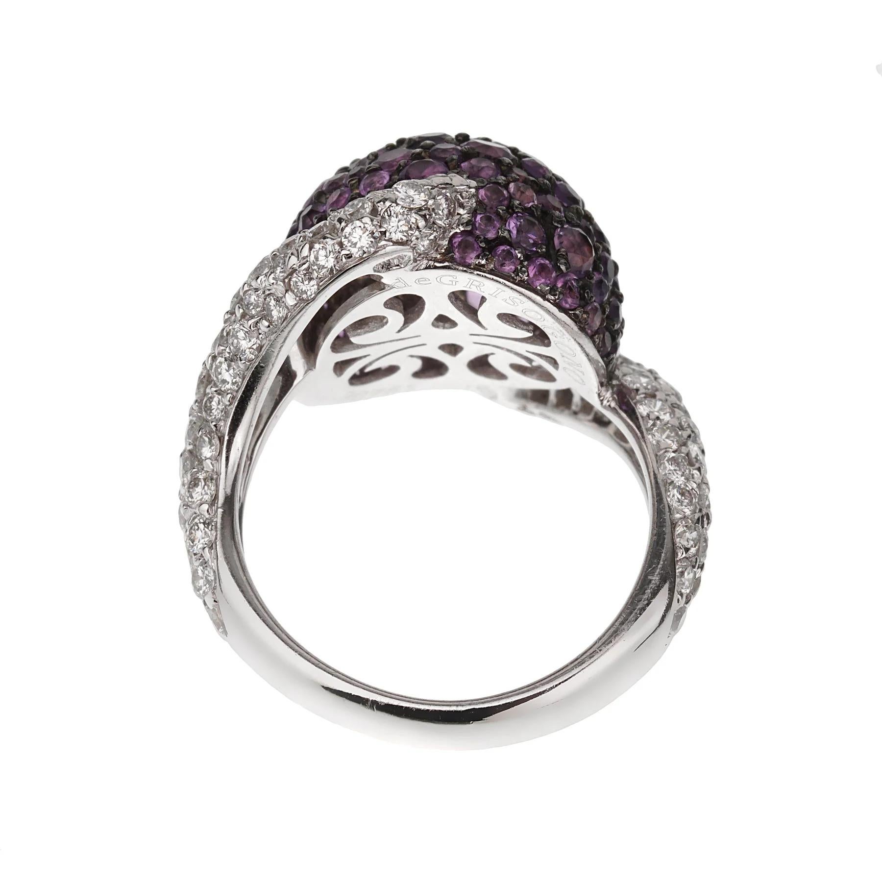 Taglio rotondo De GRISOGONO Anello Cocktail con Diamante e Ametista in Oro Bianco 18k in vendita