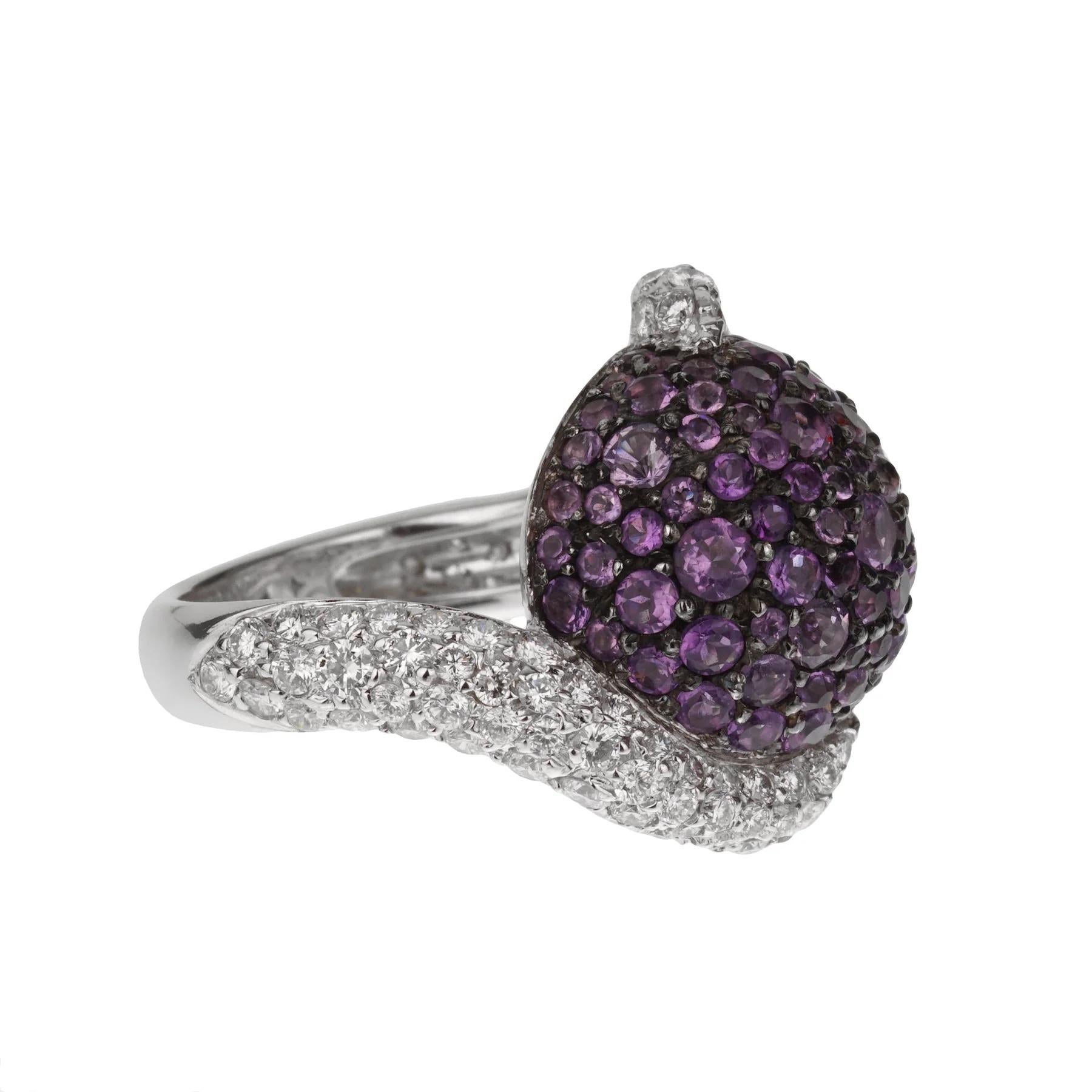 De GRISOGONO Anello Cocktail con Diamante e Ametista in Oro Bianco 18k In condizioni ottime in vendita a Feasterville, PA