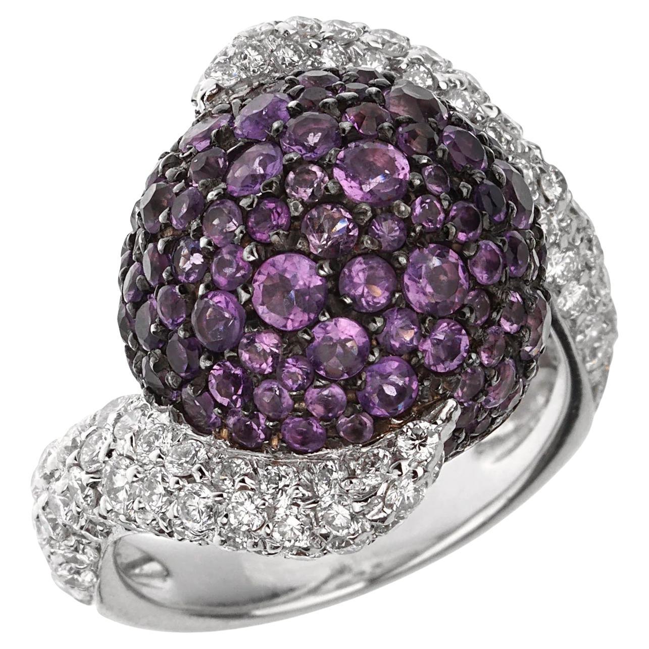 Anillo de cóctel de oro blanco de 18k con diamantes y amatista De Grisogono