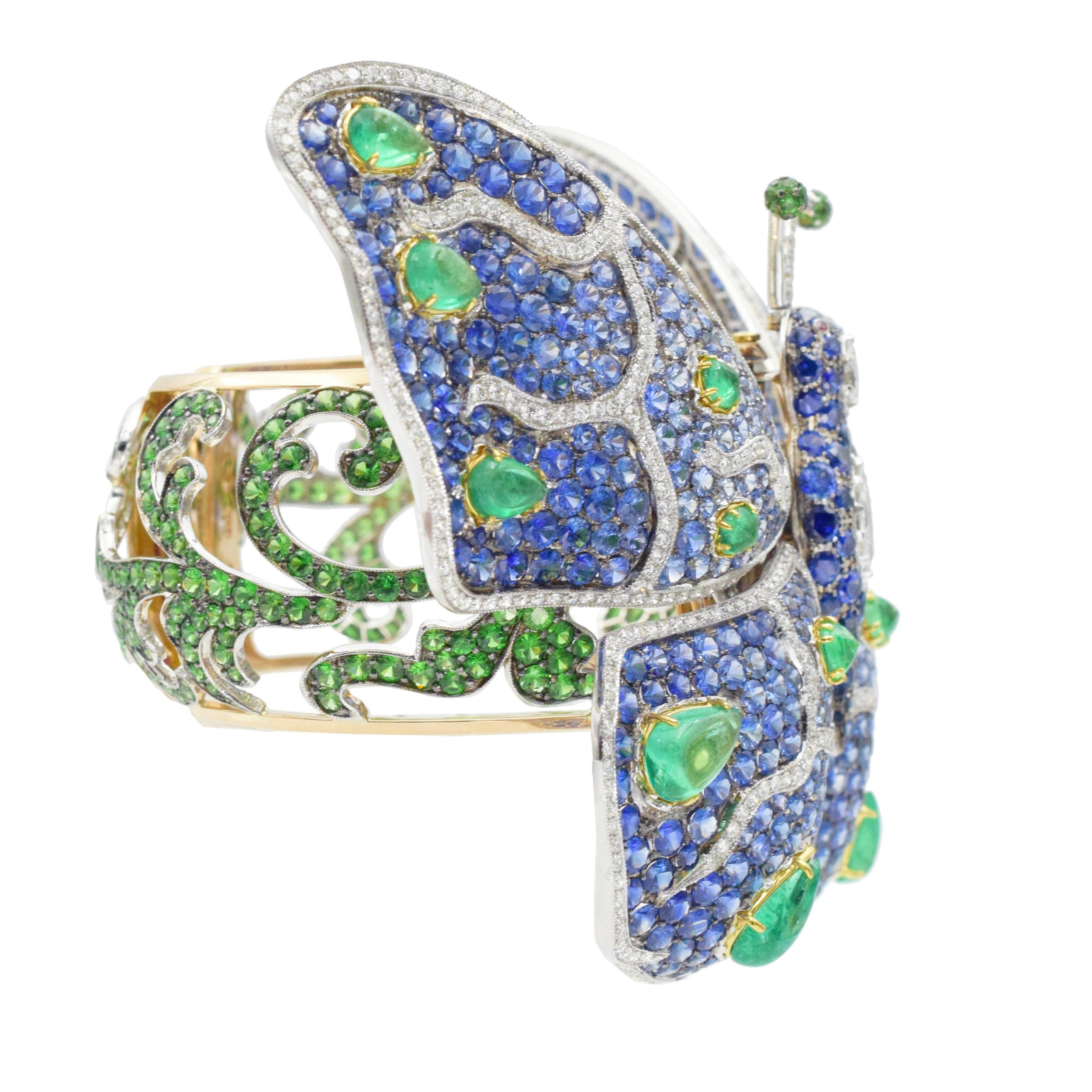 Artist De Grisogono Diamond and Gemstone Butterfly Bangle For Sale