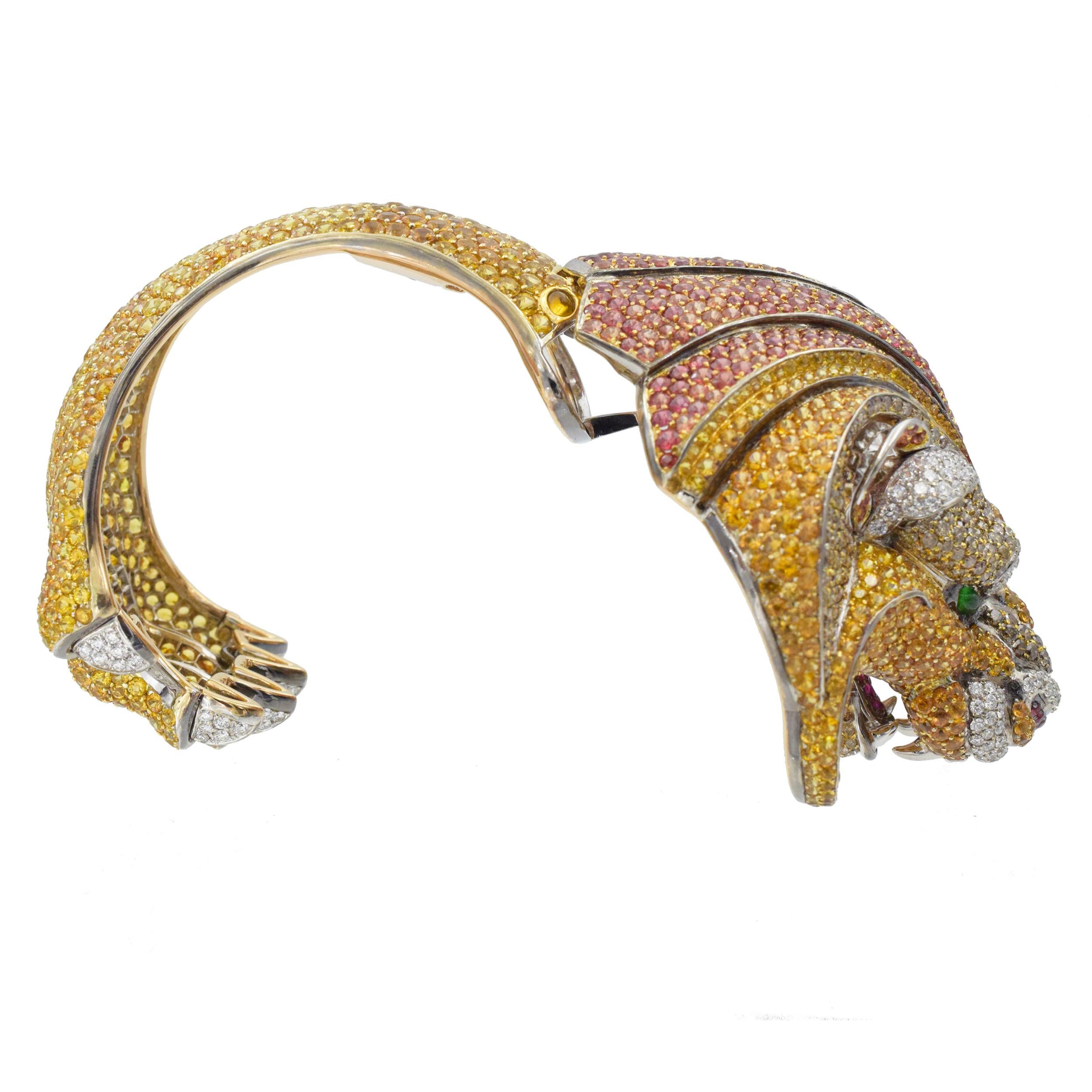 De Grisogono Diamond and Gemstone Lion Cuff Bracelet For Sale 1