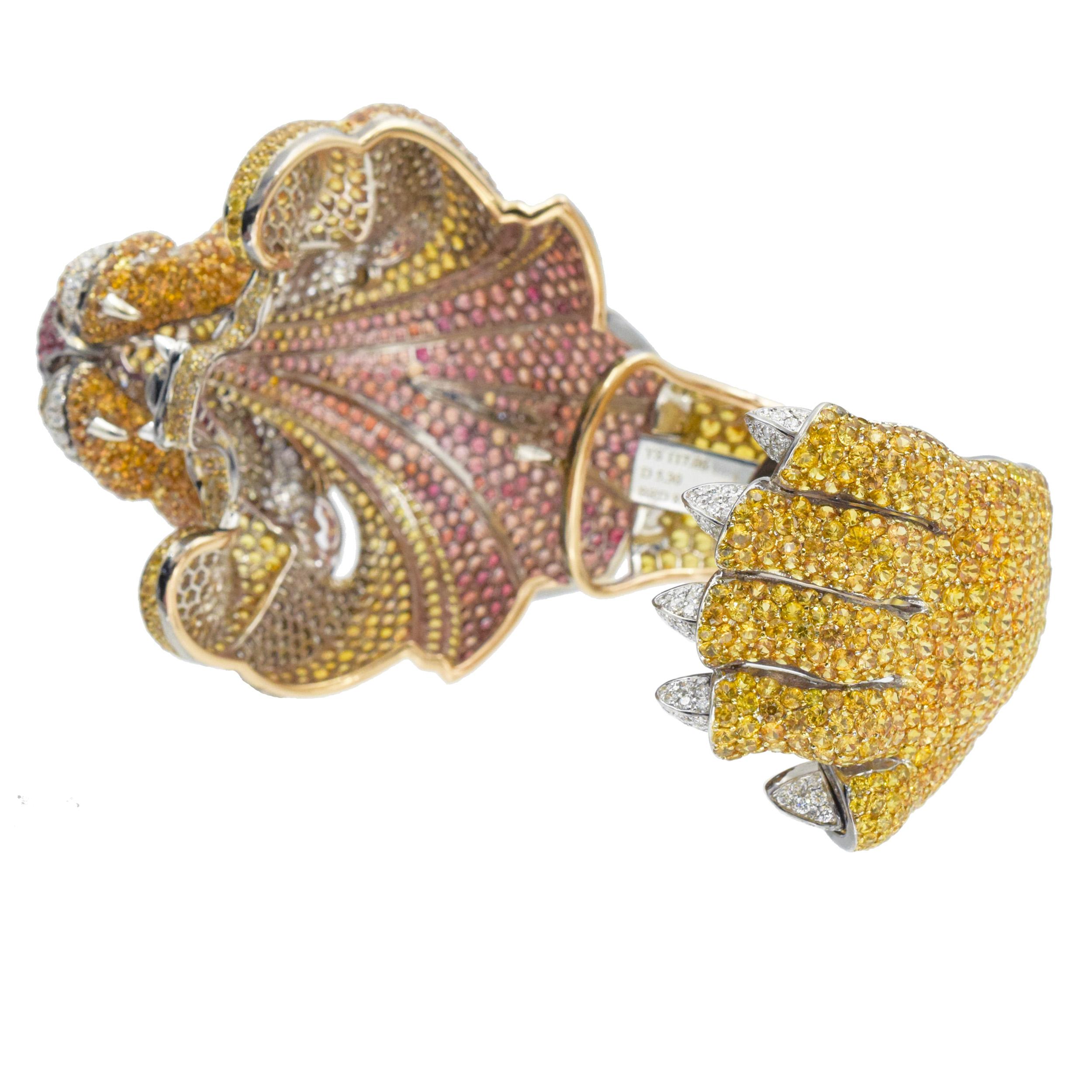 De Grisogono Diamond and Gemstone Lion Cuff Bracelet For Sale 3