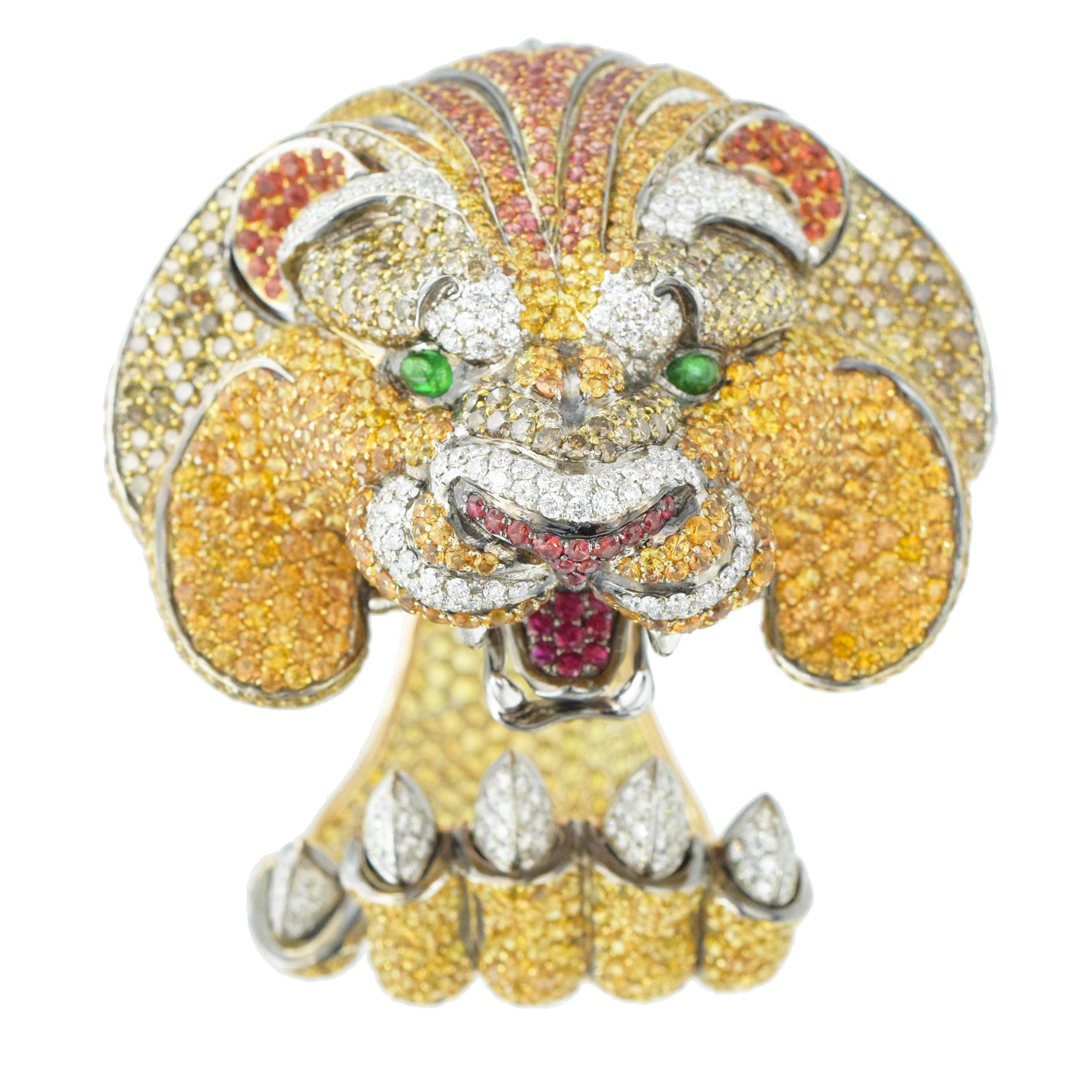 Taille ronde De Grisogono - Bracelet manchette Lion en diamants et pierres précieuses en vente