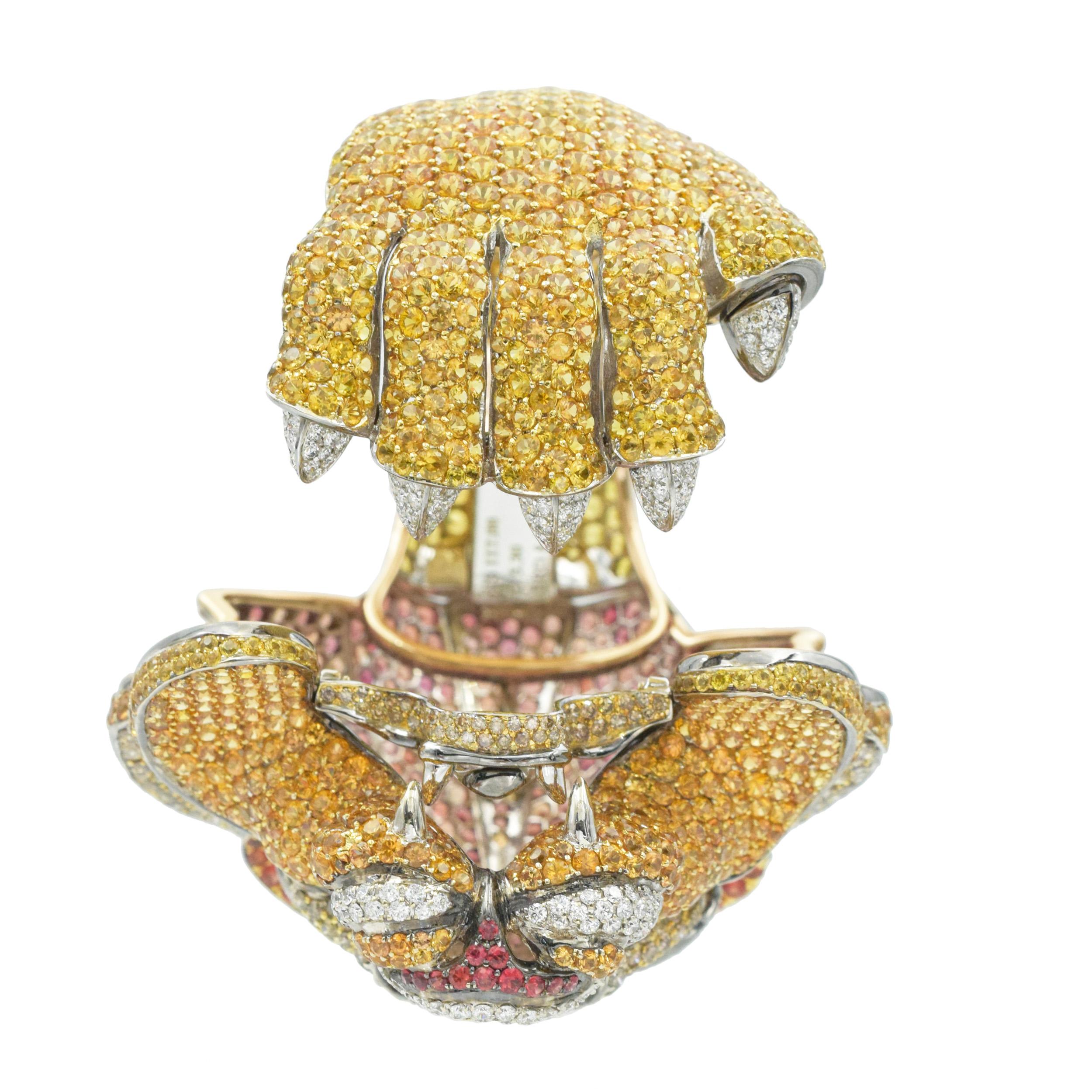 Women's De Grisogono Diamond and Gemstone Lion Cuff Bracelet For Sale