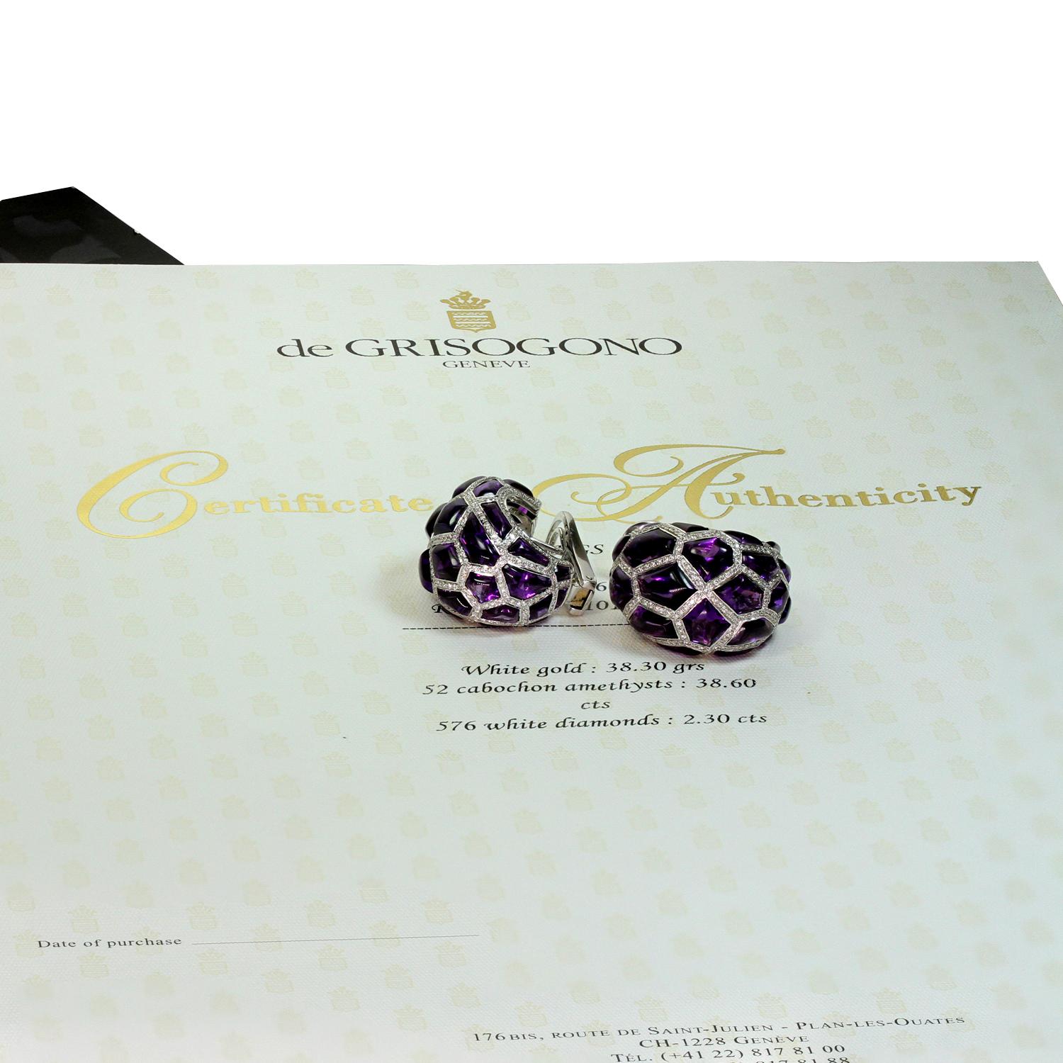 Brilliant Cut De Grisogono Diamond Cabochon Amethyst White Gold Earrings