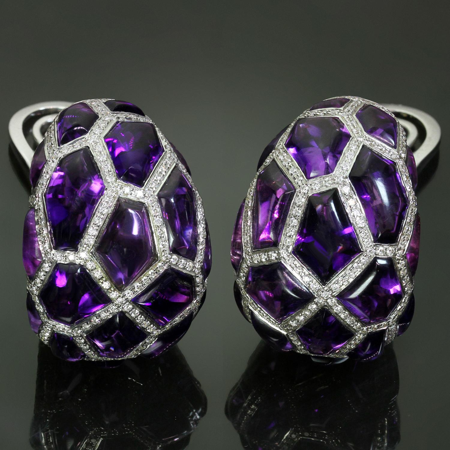 De Grisogono Diamond Cabochon Amethyst White Gold Earrings In New Condition In New York, NY