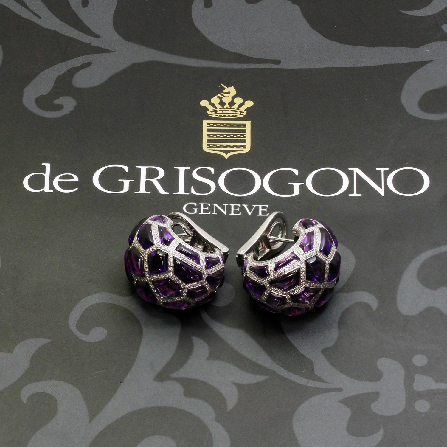 Women's De Grisogono Diamond Cabochon Amethyst White Gold Earrings