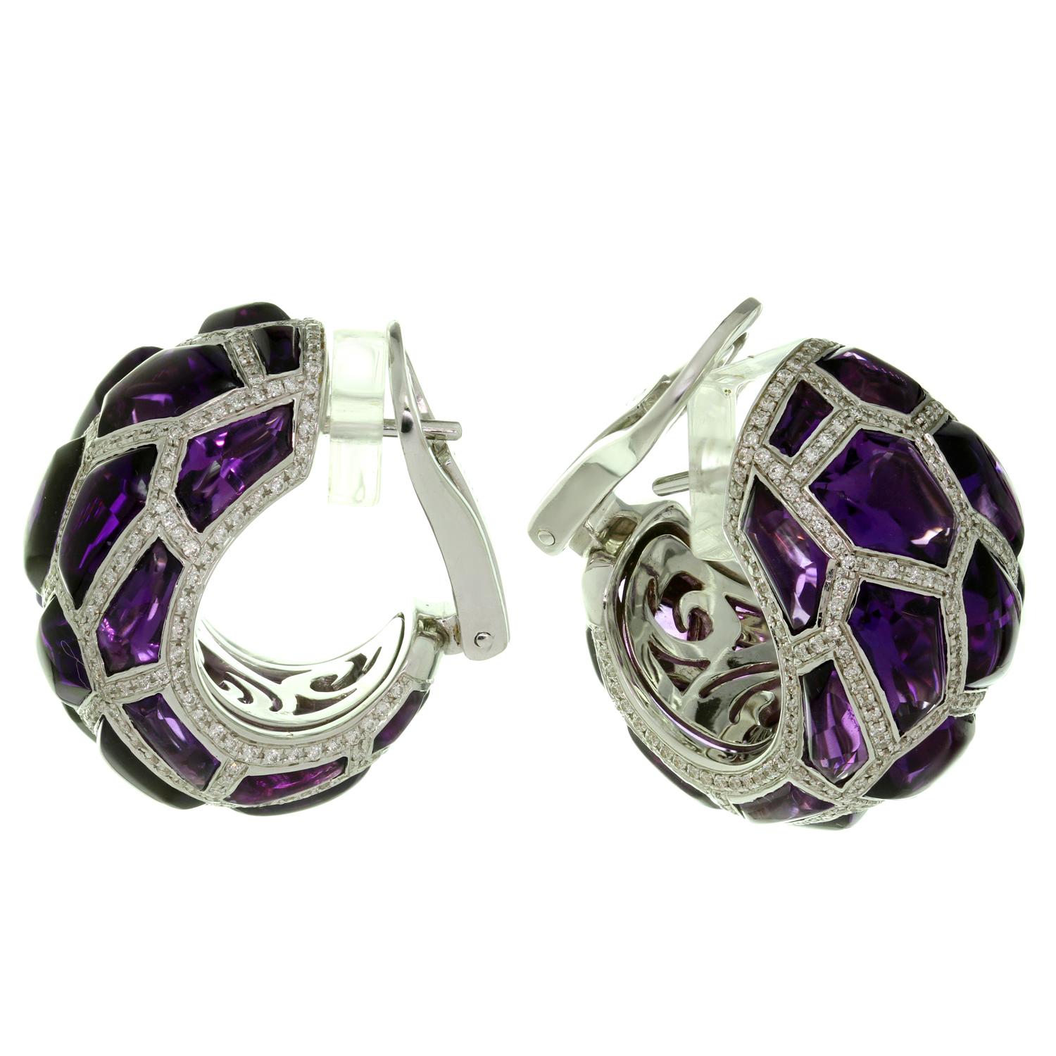 De Grisogono Diamond Cabochon Amethyst White Gold Earrings 1