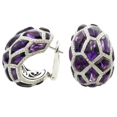 De Grisogono Diamond Cabochon Amethyst White Gold Earrings