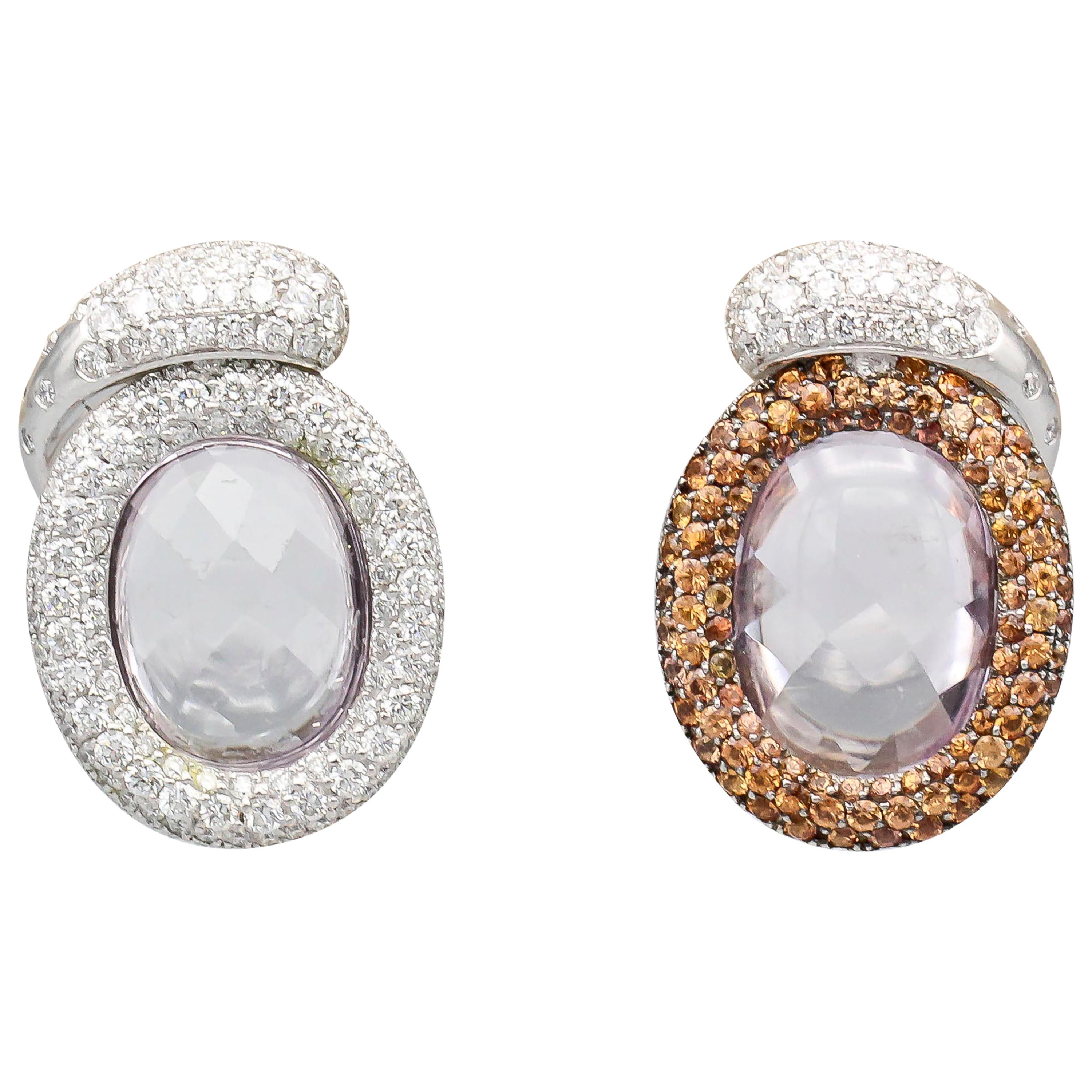 De Grisogono Diamond Colored Sapphire Kunzite 18 Karat Gold Reversible Earrings