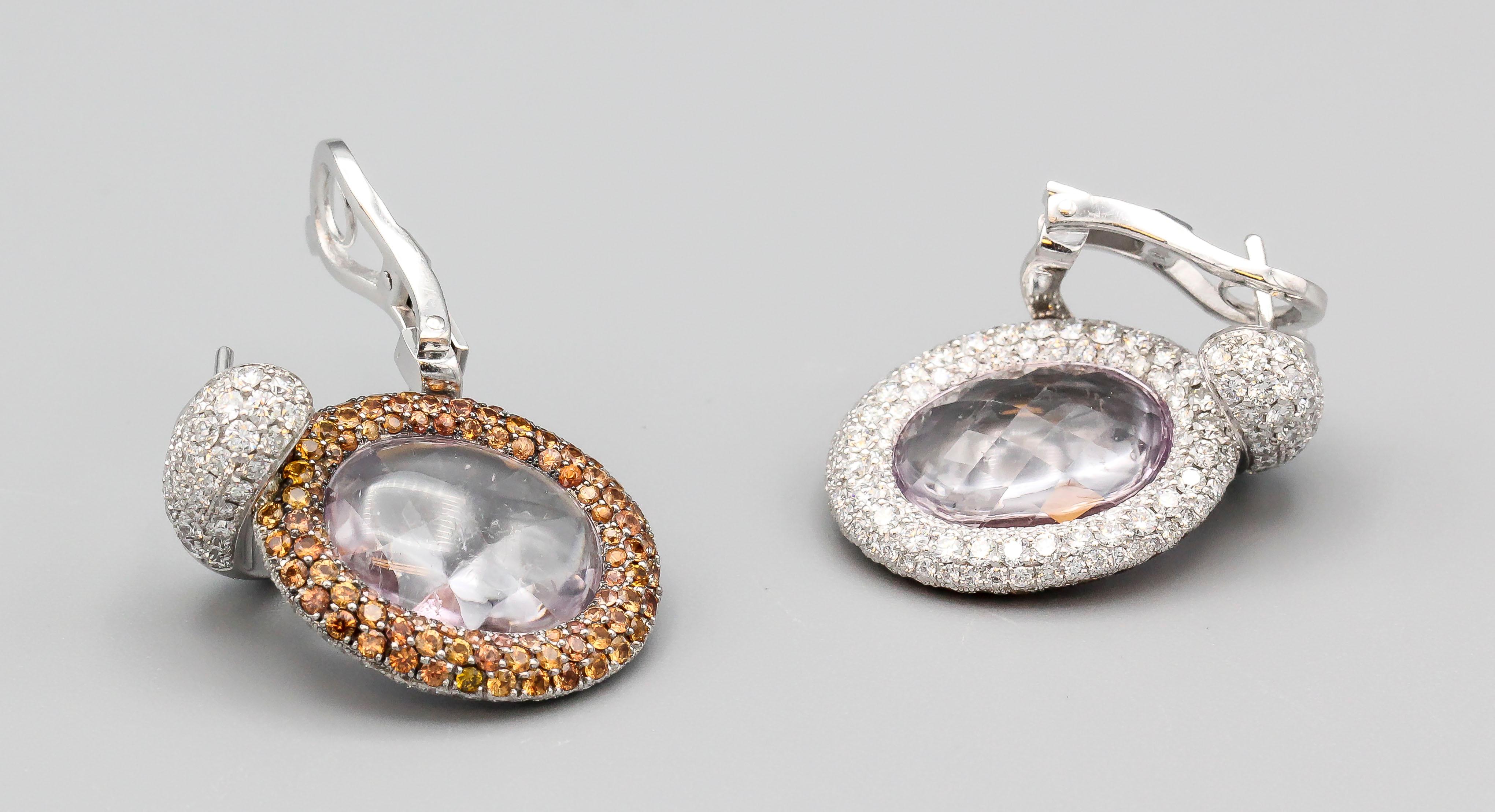 Contemporary De Grisogono Diamond Colored Sapphire Kunzite 18 Karat Gold Reversible Earrings