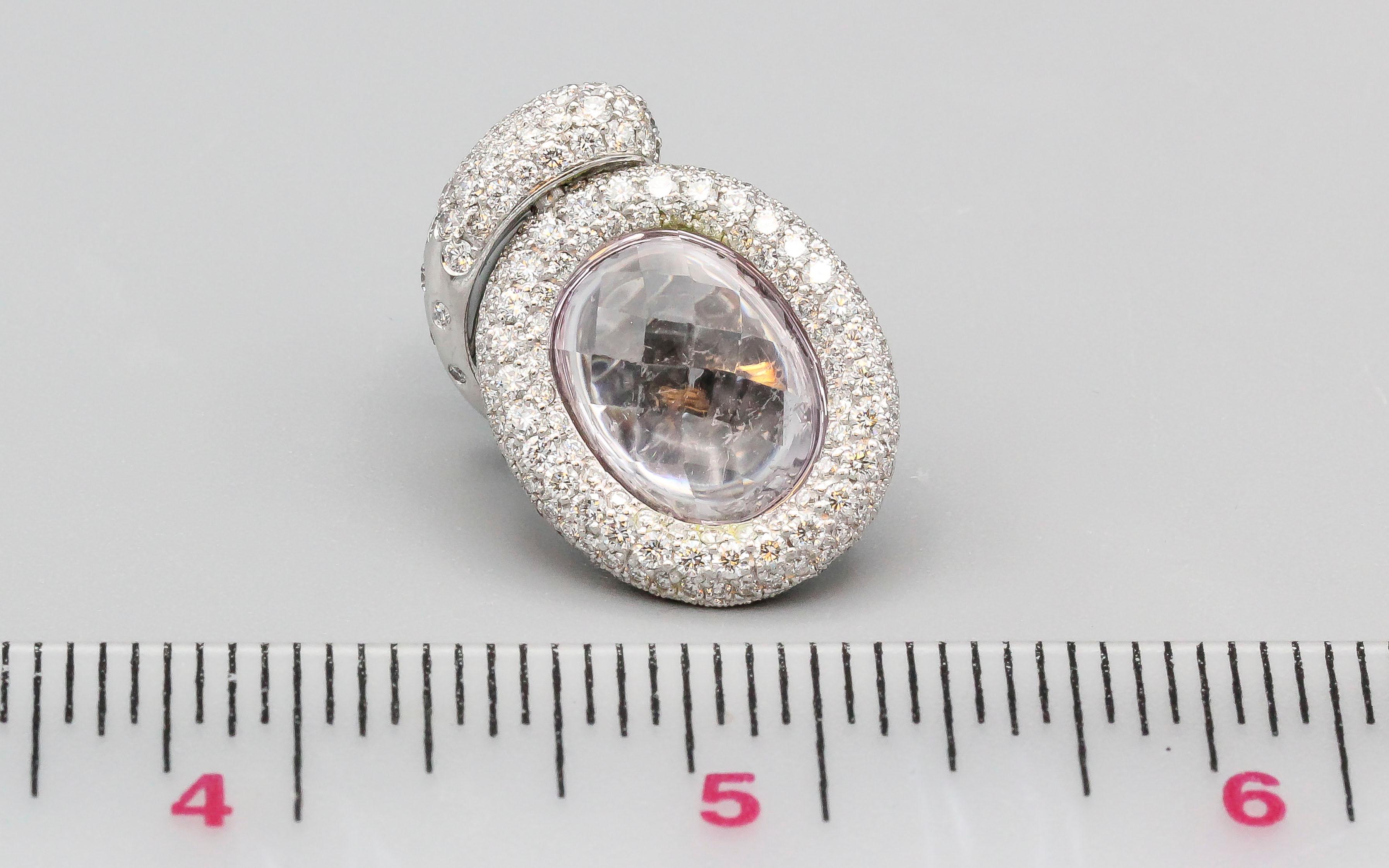 Round Cut De Grisogono Diamond Colored Sapphire Kunzite 18 Karat Gold Reversible Earrings