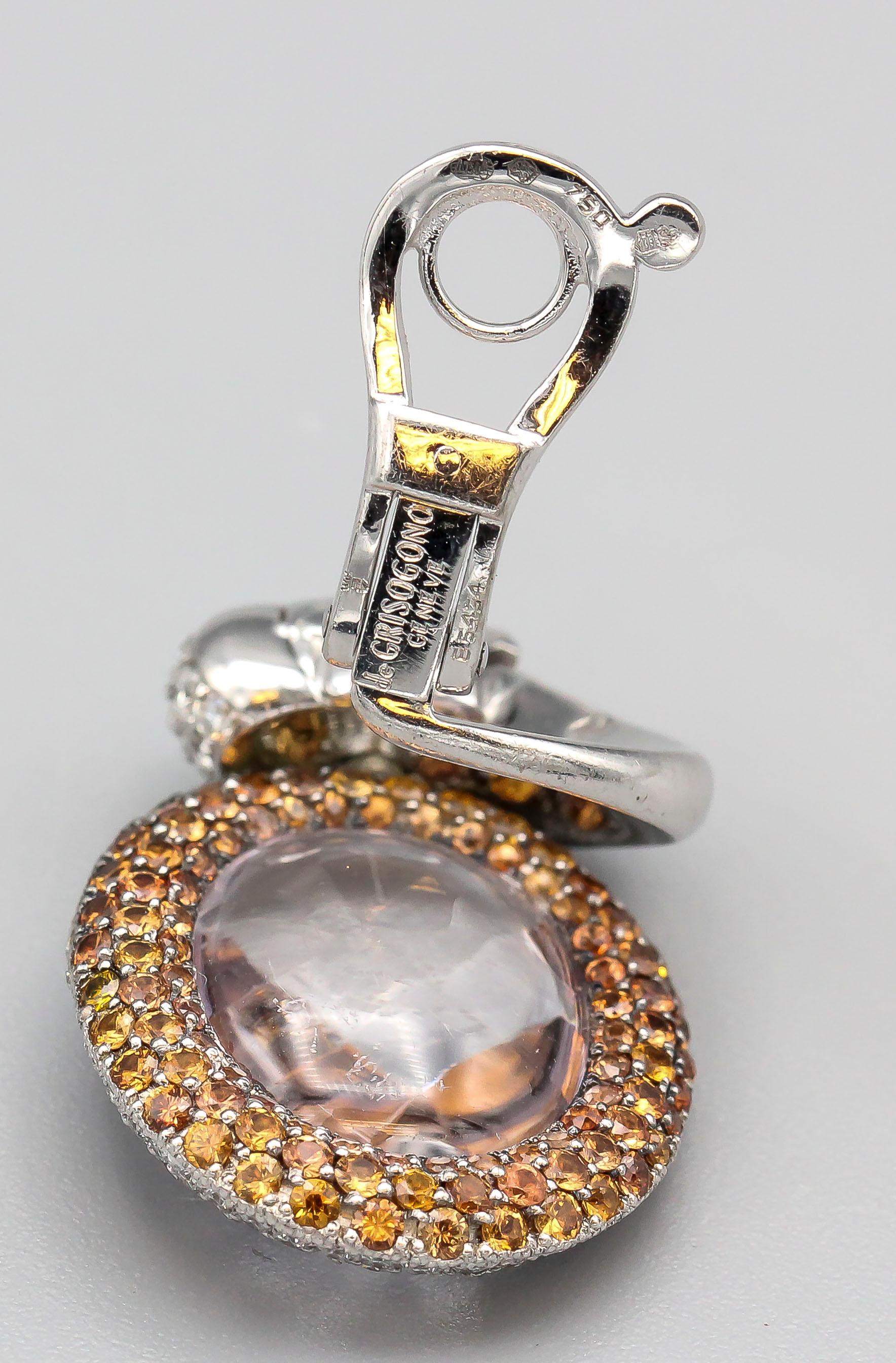 De Grisogono Diamond Colored Sapphire Kunzite 18 Karat Gold Reversible Earrings In Good Condition In New York, NY