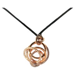 "De Grisogono" Diamond Pendant adjustable in 18K Pinkgold with black rope