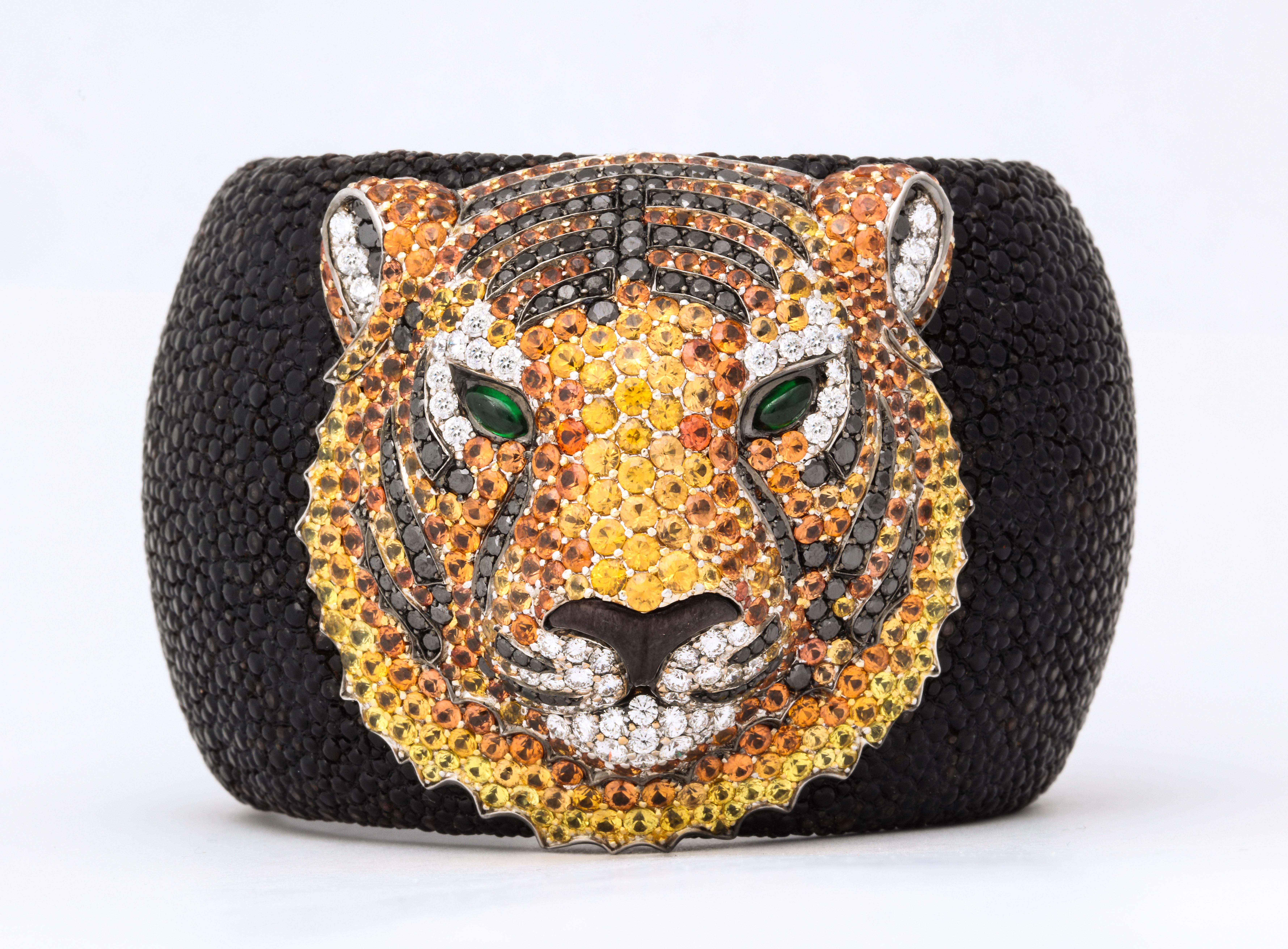 Women's De Grisogono Emerald, Sapphire, Diamond Tiger Bracelet and Ring Set