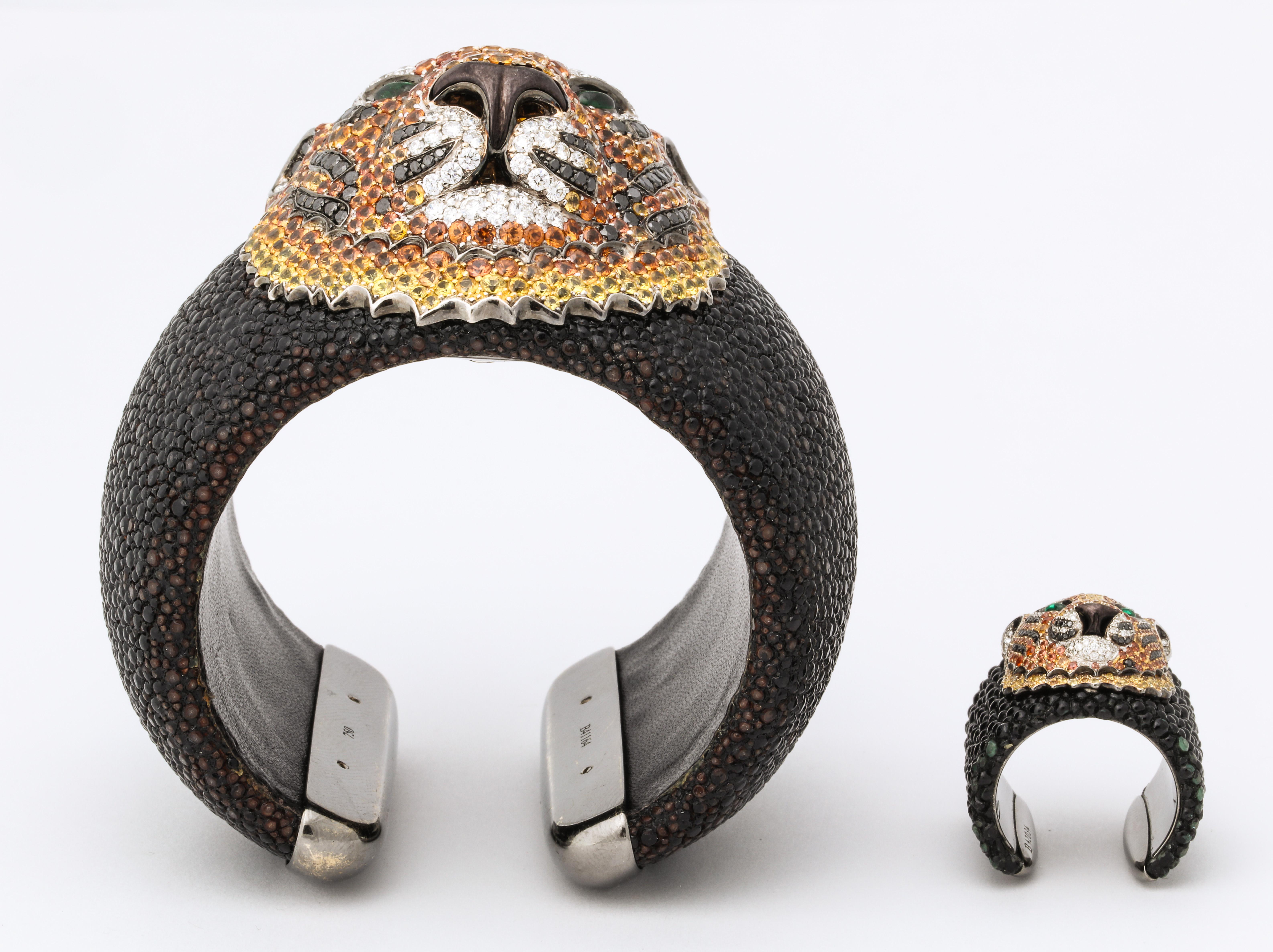 De Grisogono Emerald, Sapphire, Diamond Tiger Bracelet and Ring Set 5