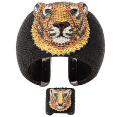 De Grisogono Emerald, Sapphire, Diamond Tiger Bracelet and Ring Set