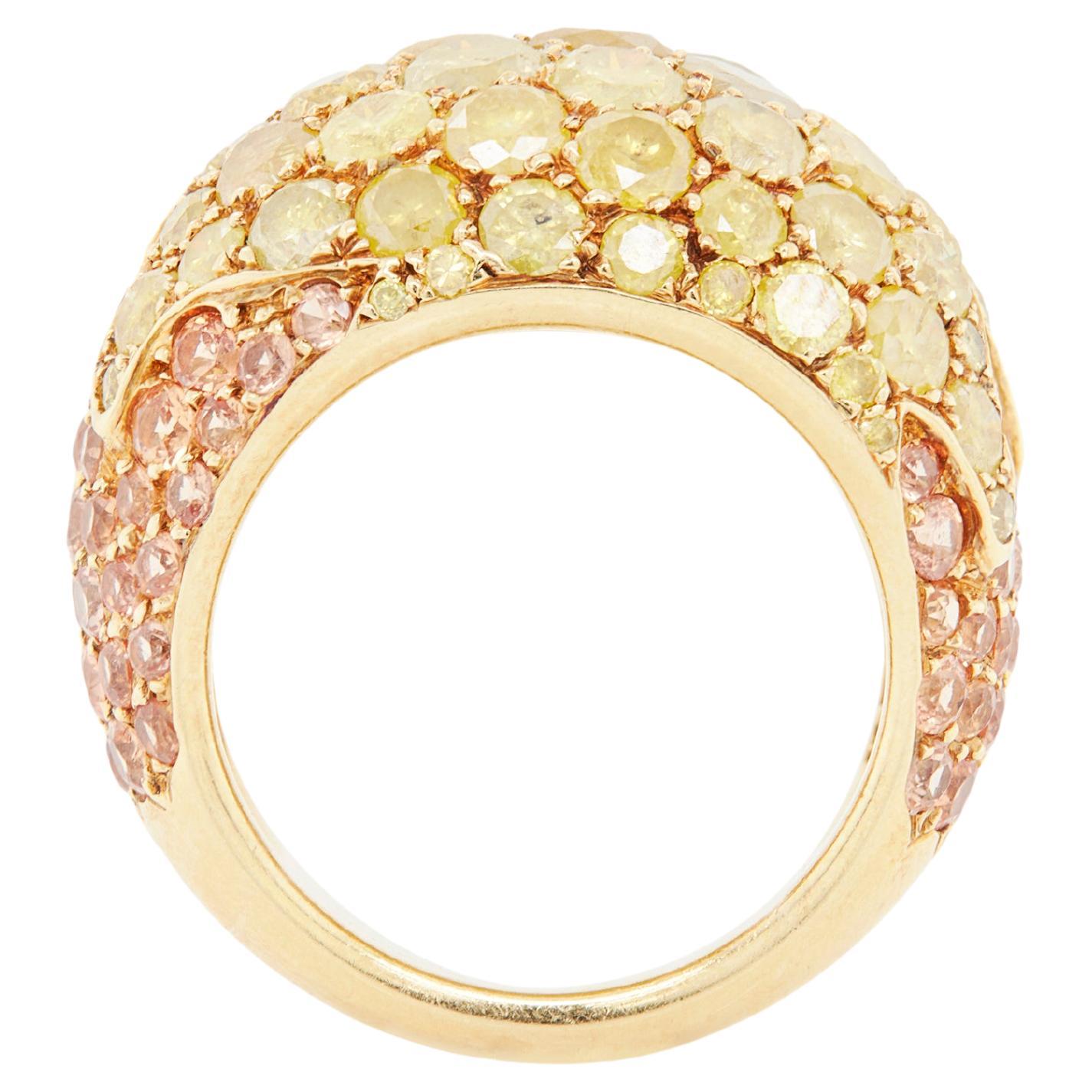 Anillo de cóctel de oro de 18 quilates con cúpula de diamante amarillo fantasía y granate naranja De Grisogono en venta