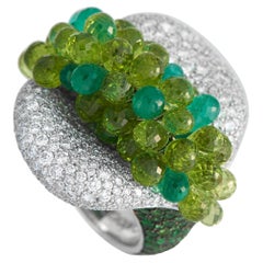 de Grisogono Fantasy White Gold Diamond, Emerald, Peridot, and Tsavorite Ring