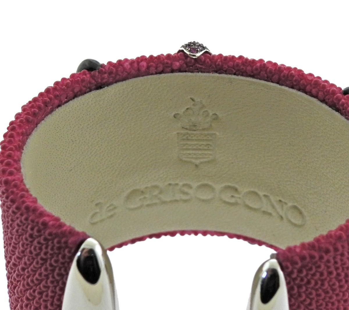 Women's or Men's de Grisogono Galuchat Pink Sapphire Gold Pink Bracelet
