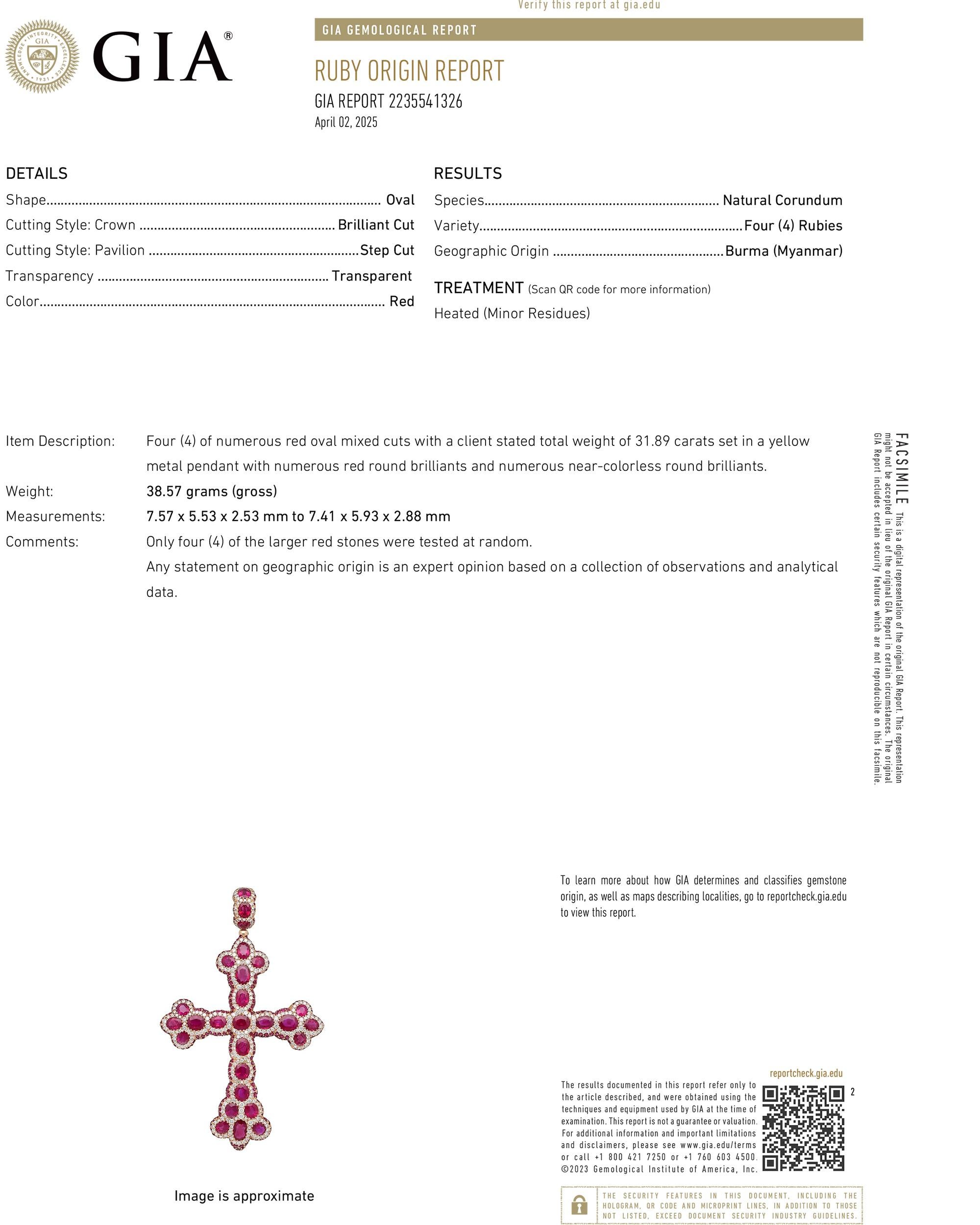 De Grisogono GIA Certified Ruby Diamond Cross Pendant Necklace In Excellent Condition For Sale In New York, NY
