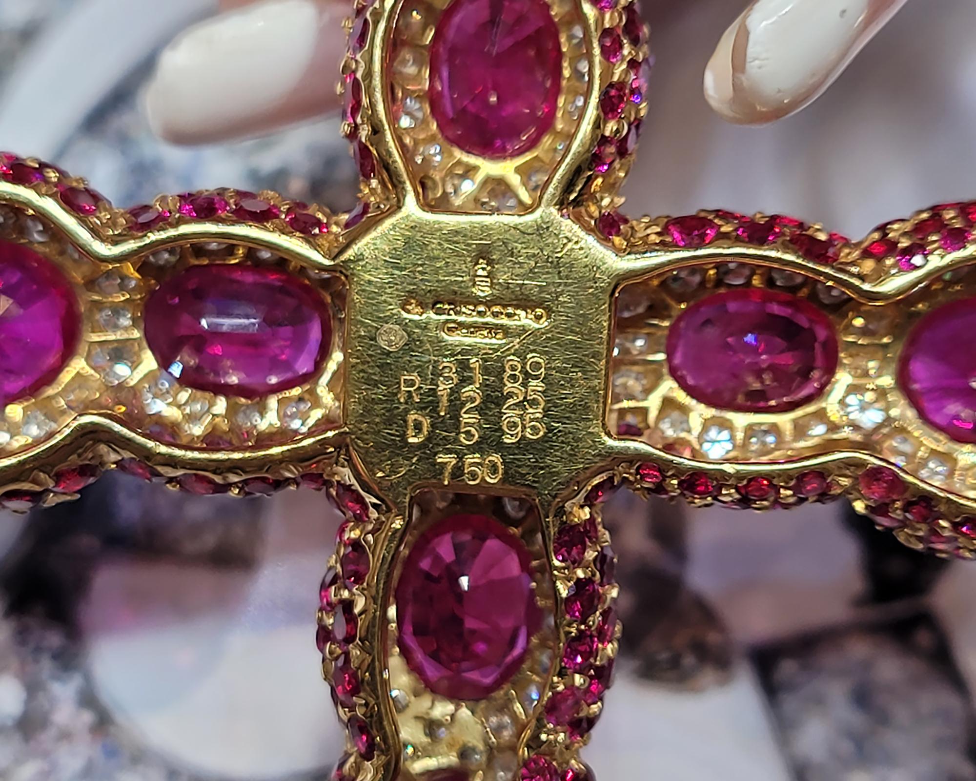 Women's De Grisogono GIA Certified Ruby Diamond Cross Pendant Necklace For Sale