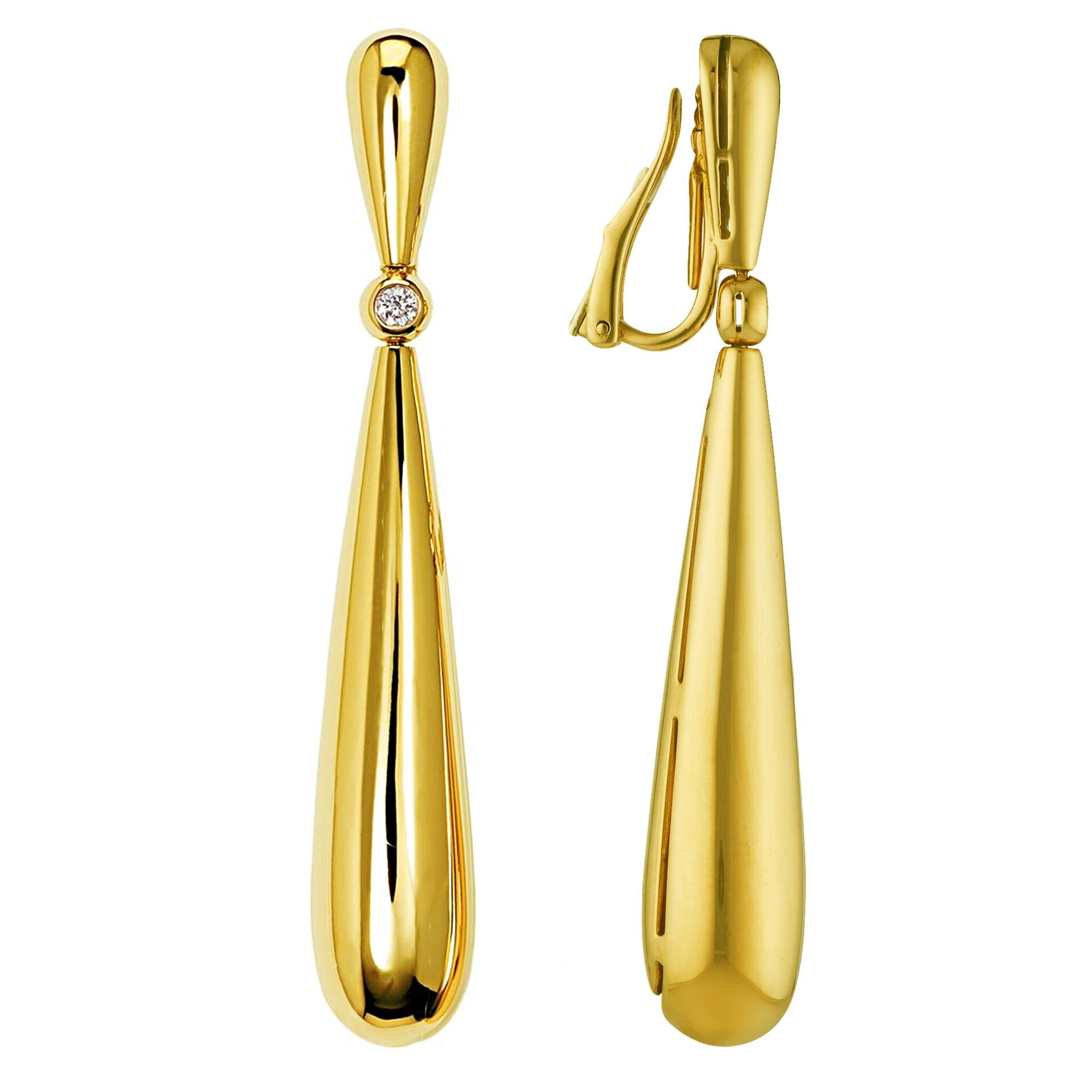 Round Cut De Grisogono Gocce Yellow Gold Diamond Drop Earrings For Sale