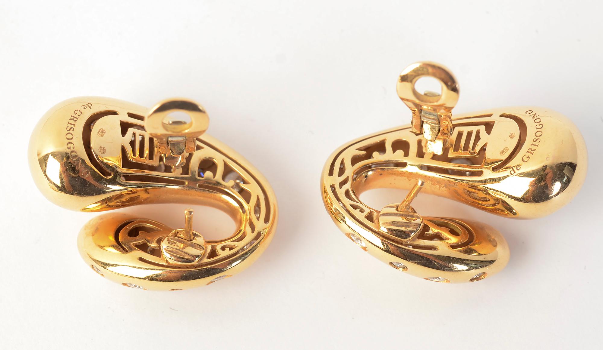 Women's or Men's de Grisogono Gold and Diamond Earrings