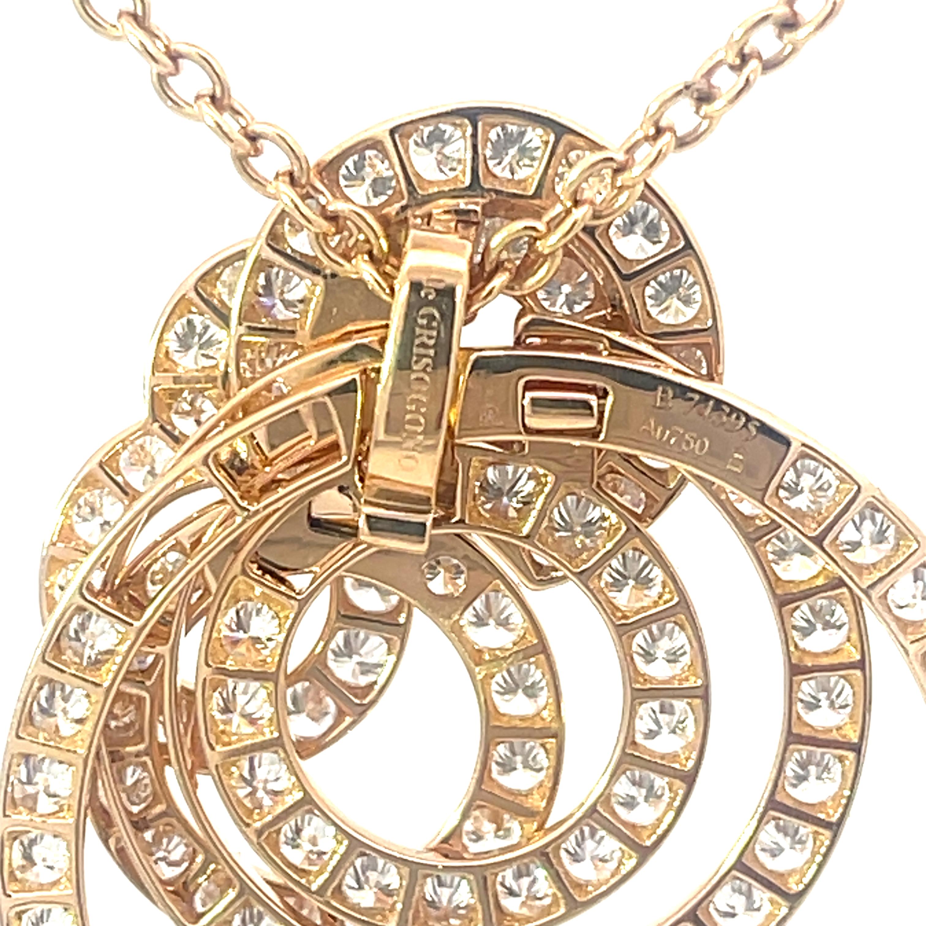 Estate De Grisogono Gypsy Diamond Pendant Necklace in 18K Rose Gold. The pendant features 5.20ctw of brilliant round diamonds, FG color, VVS clarity. On a cable link chain 18