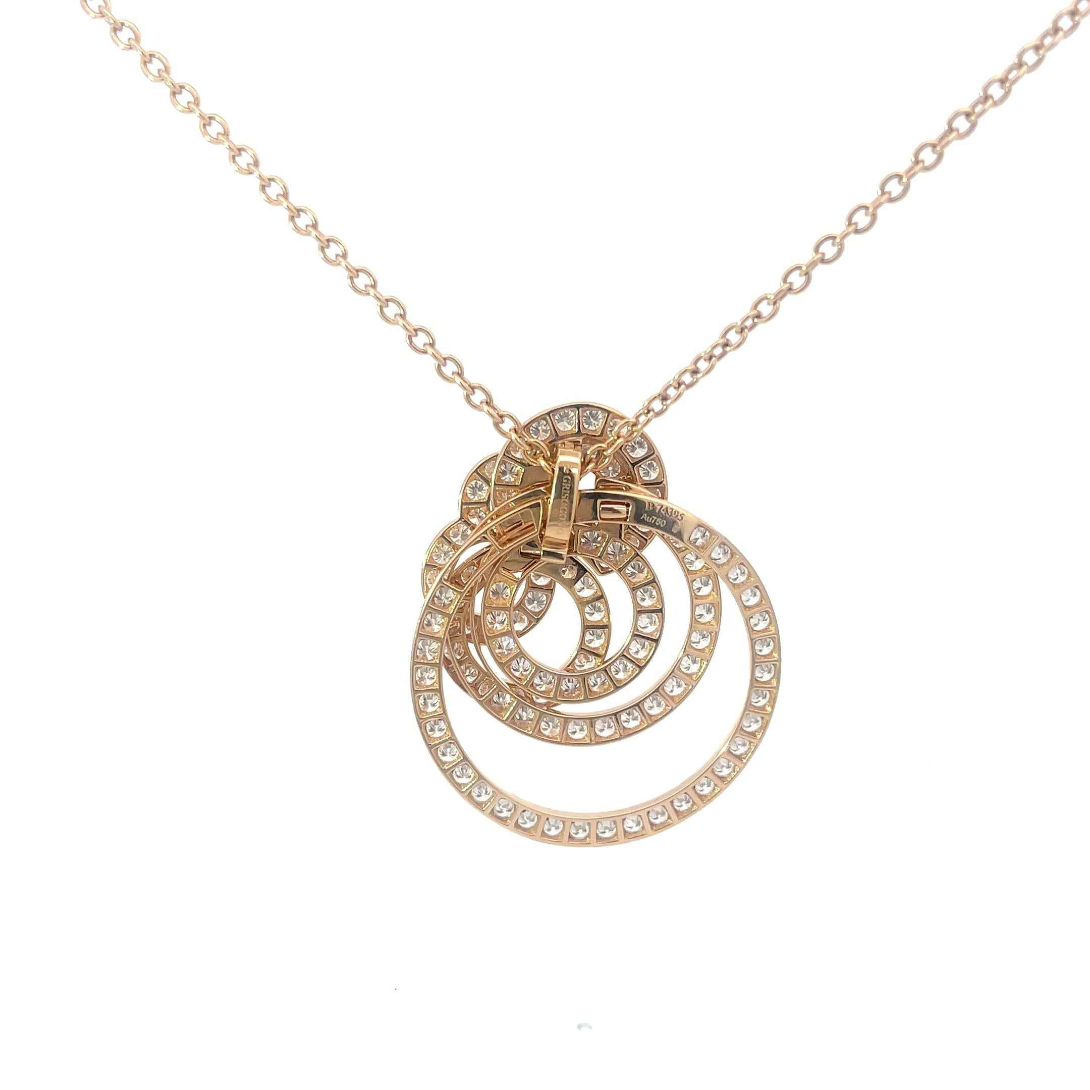 Round Cut De Grisogono Gypsy Diamond Pendant Necklace 18K Rose Gold For Sale