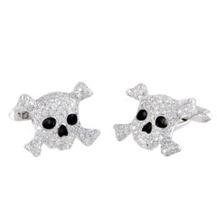 de Grisogono Intimo 18 Karat Gold Full Diamond and Black Enamel Skull Cufflinks