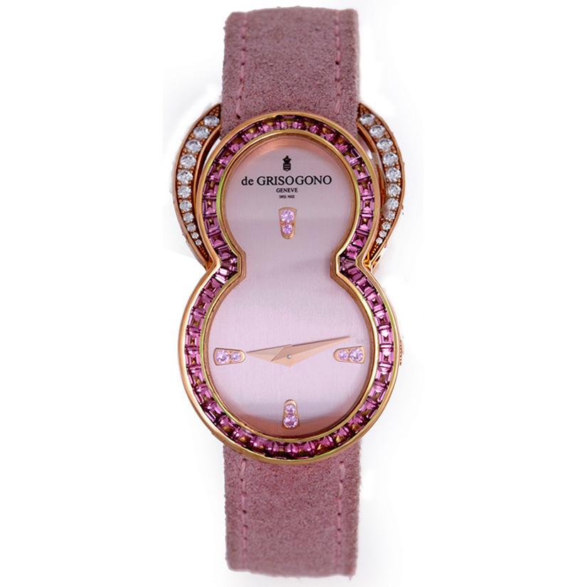 de Grisogono Ladies Be Rose Gold Pink Sapphire Diamond Quartz Wristwatch In Excellent Condition In Dallas, TX