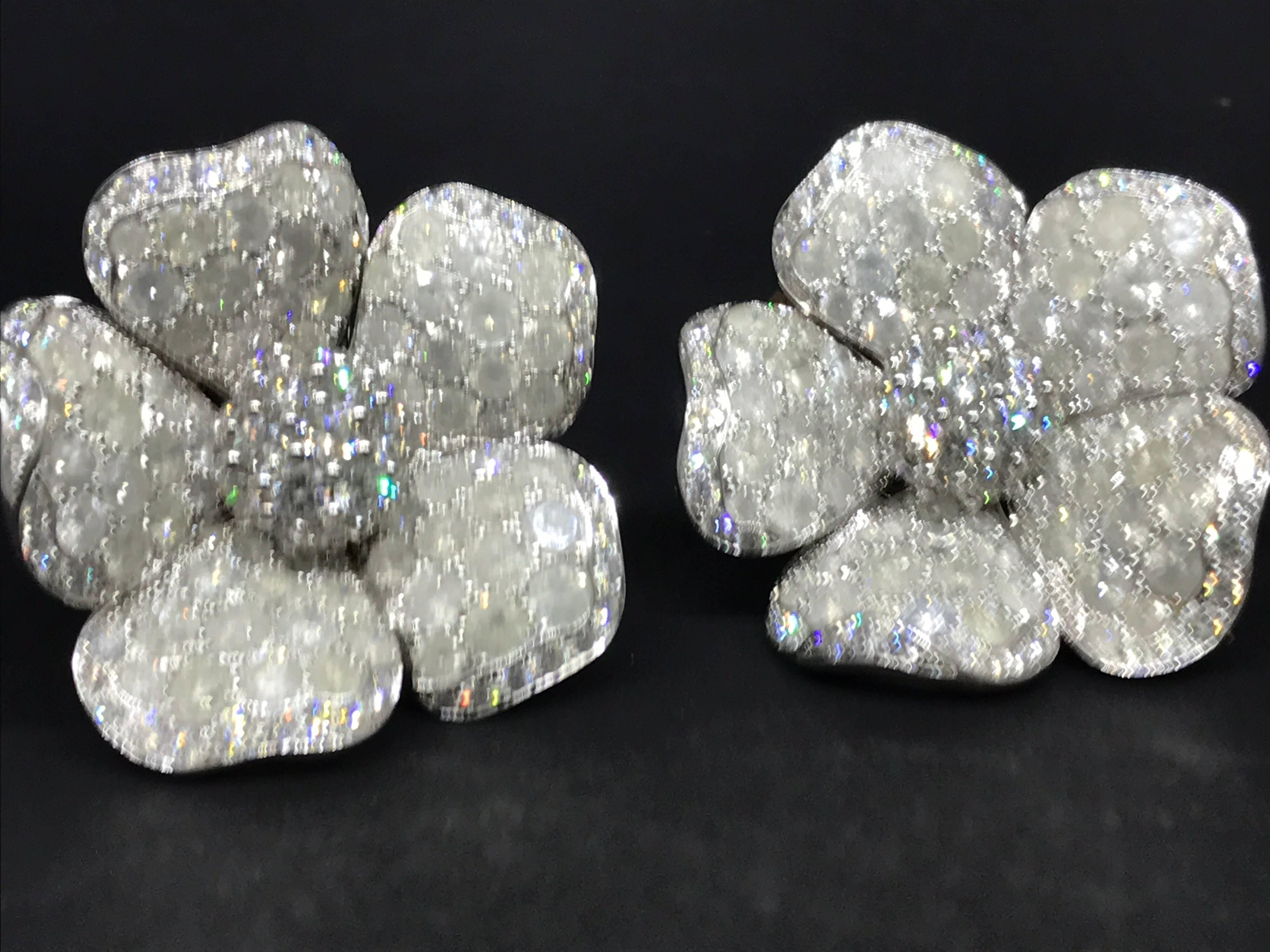 De Grisogono Large 18 Karat White Gold Pave Diamond Earrings For Sale 5