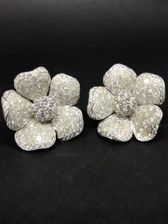 De Grisogono Large 18 Karat White Gold Pave Diamond Earrings