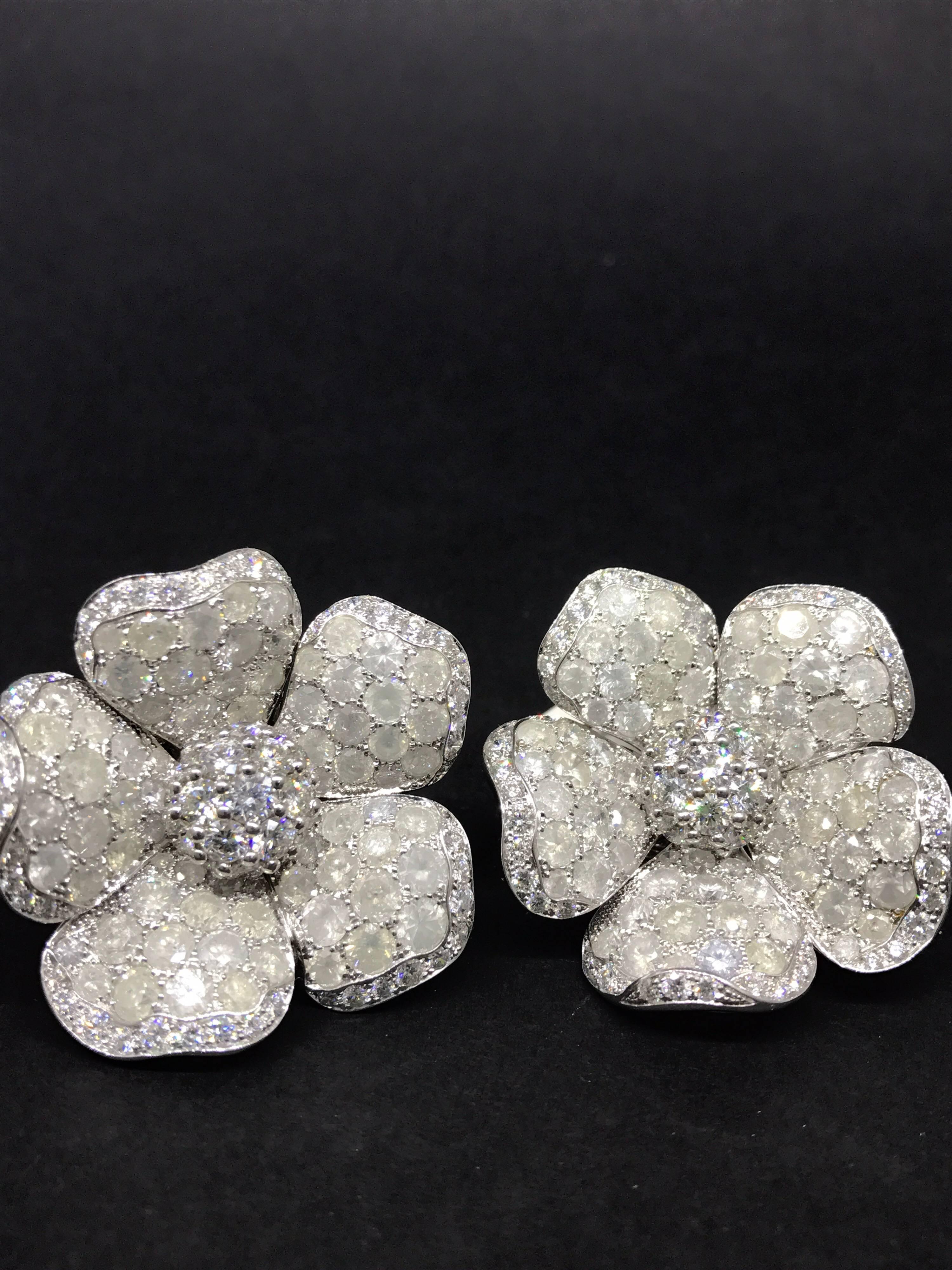 De Grisogono Large 18 Karat White Gold Pave Diamond Earrings For Sale 2