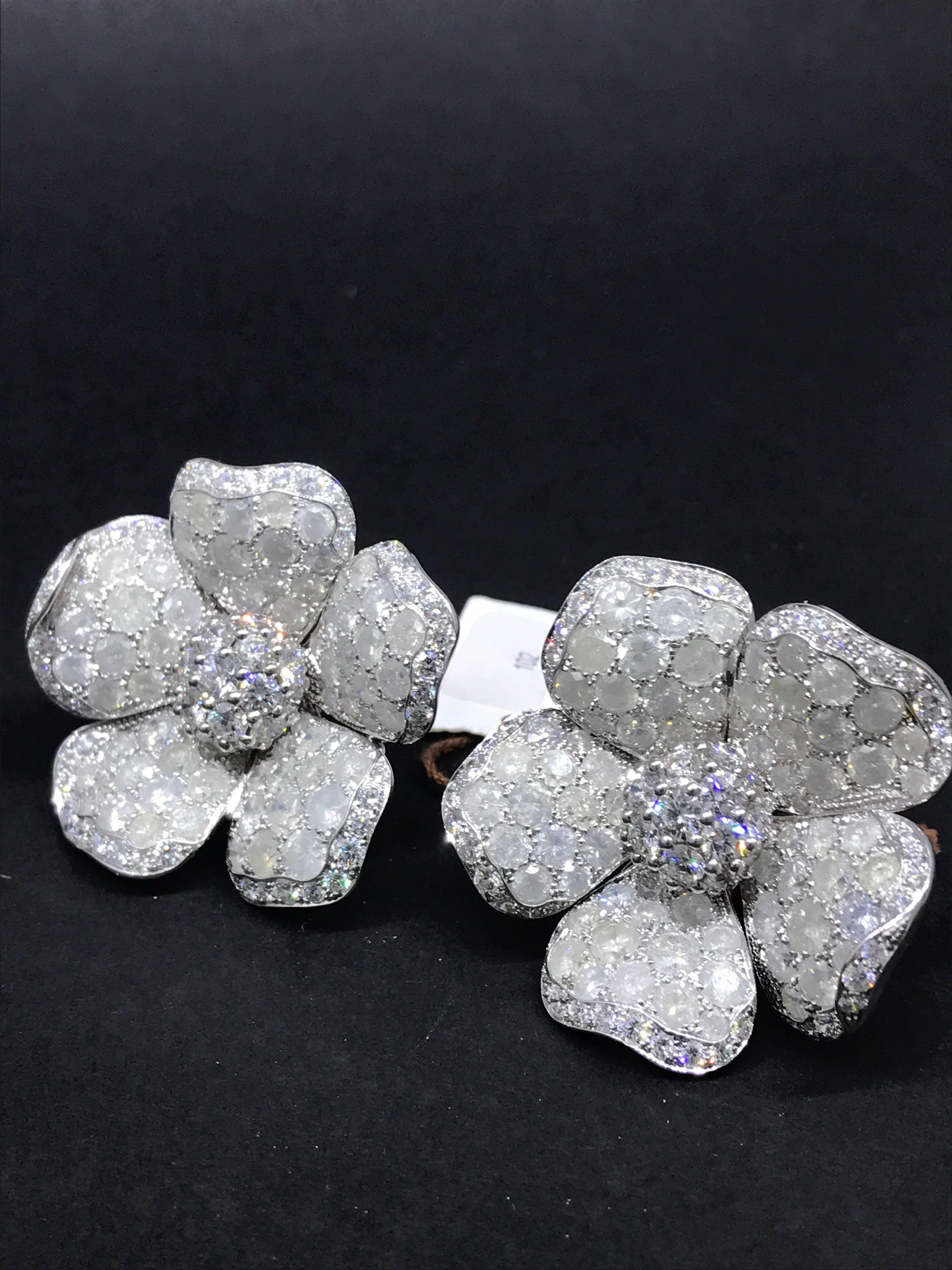 De Grisogono Large 18 Karat White Gold Pave Diamond Earrings For Sale 3