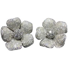 De Grisogono Large 18 Karat White Gold Pave Diamond Earrings
