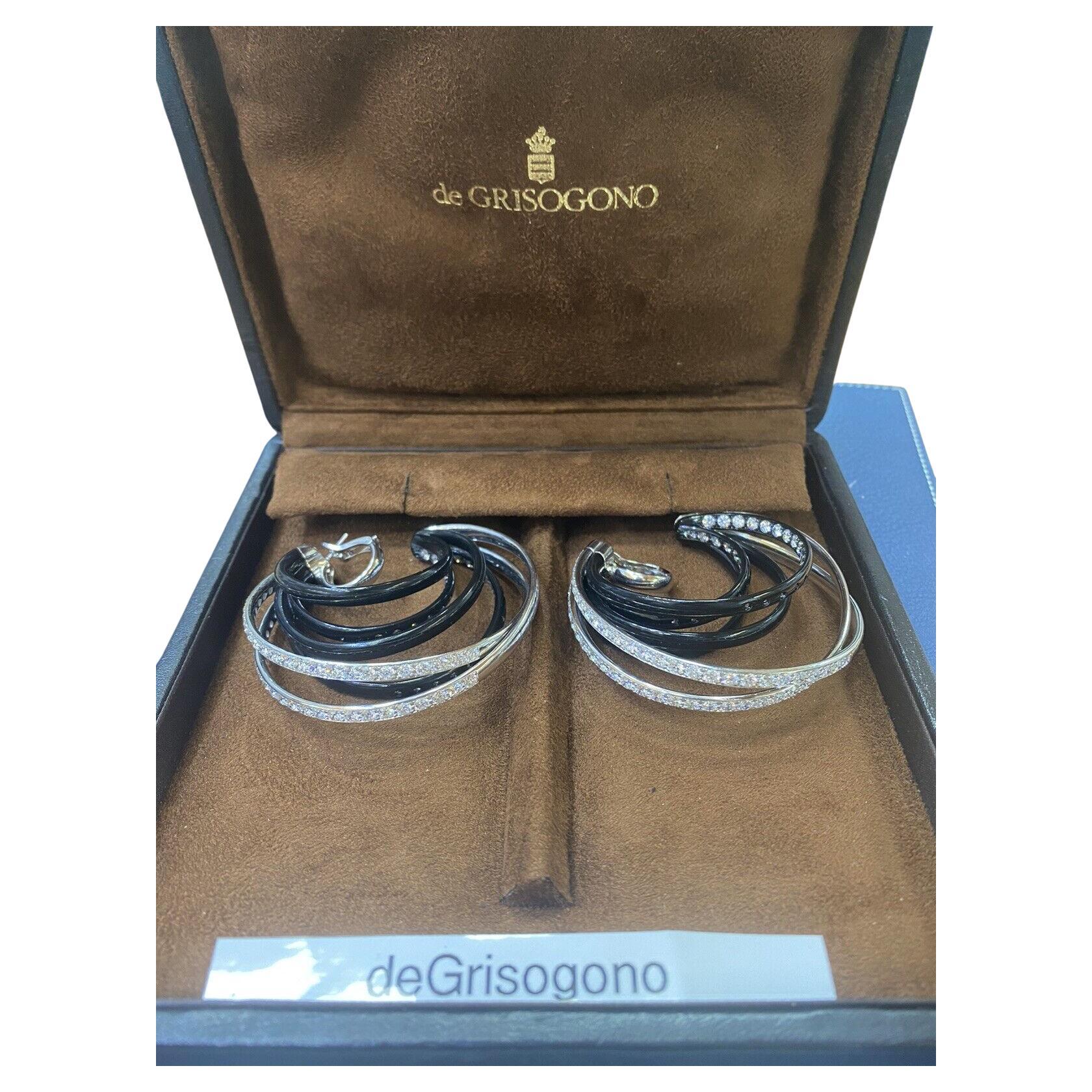 de GRISOGONO LARGE SIZE  Diamond And Black Ceramic Earrings For Sale
