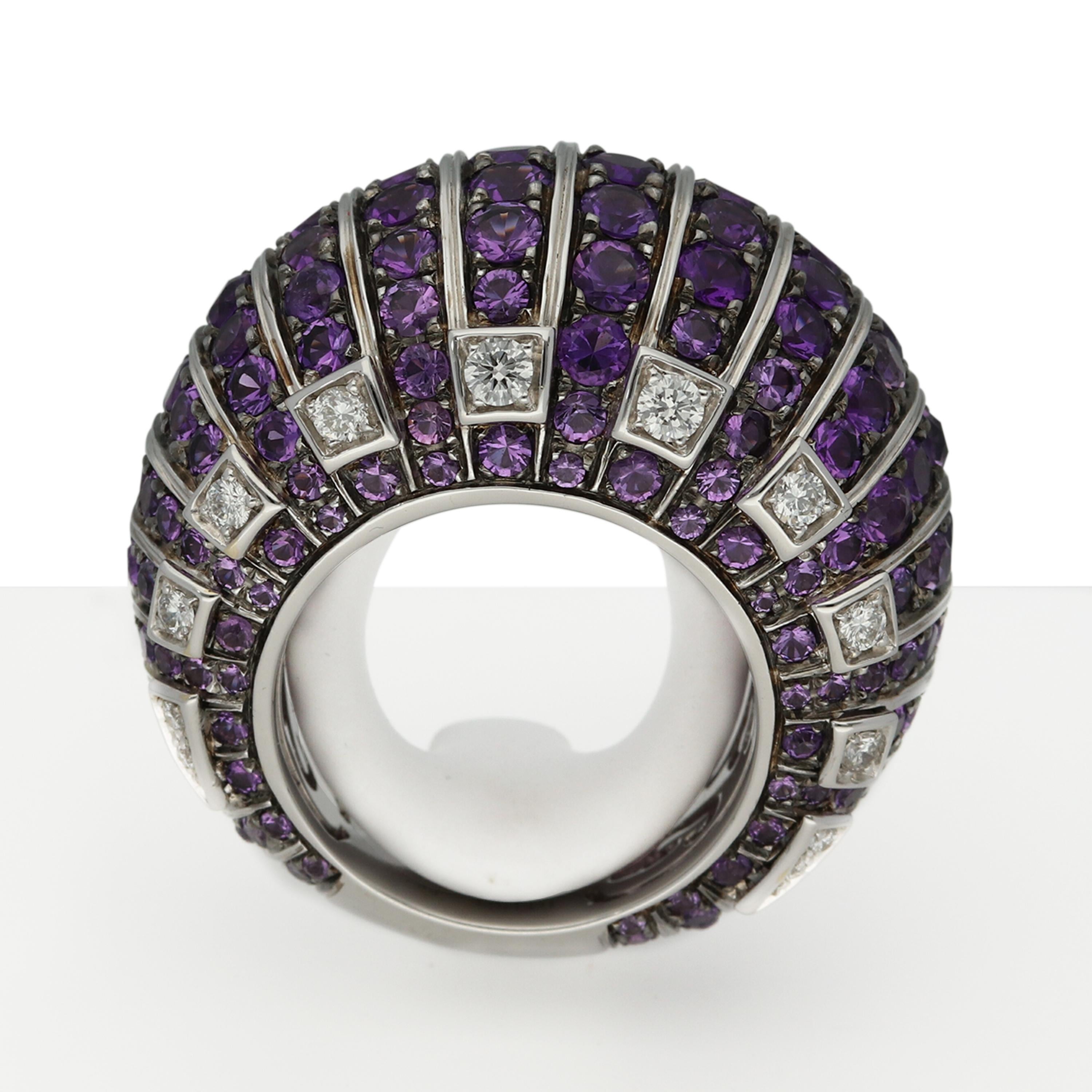 Women's de GRISOGONO 'MOSAICA' Gold Amethysts Diamonds Style Bombé Cocktail Ring For Sale