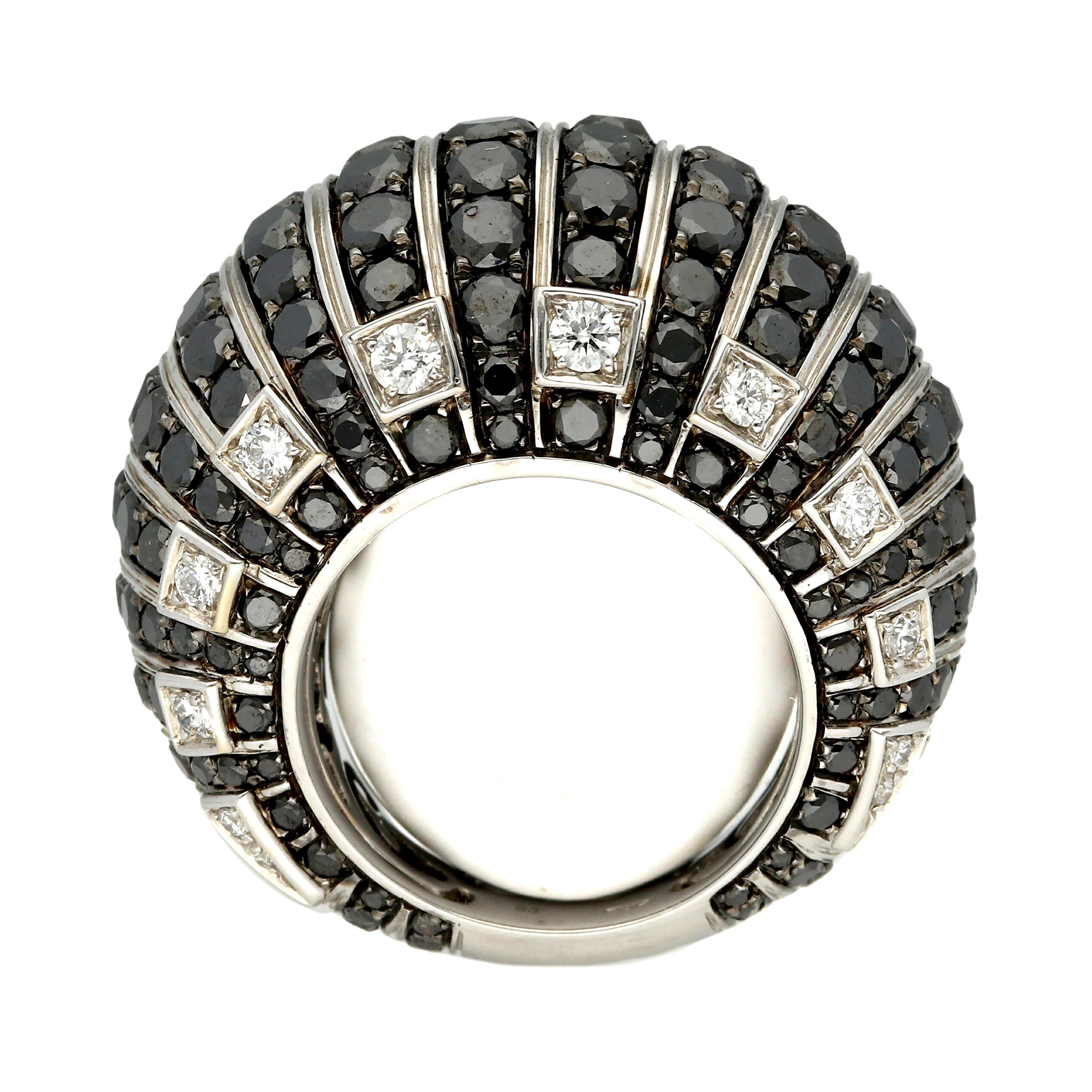 de GRISOGONO 'MOSAICA' Gold black and white Diamonds Cocktail Ring

de GRISOGONO vintage-style bombé ring in 18K white gold, set with black and white brilliant cut diamonds. With this jewel you will shine like stars in the sky.

With Certificate of